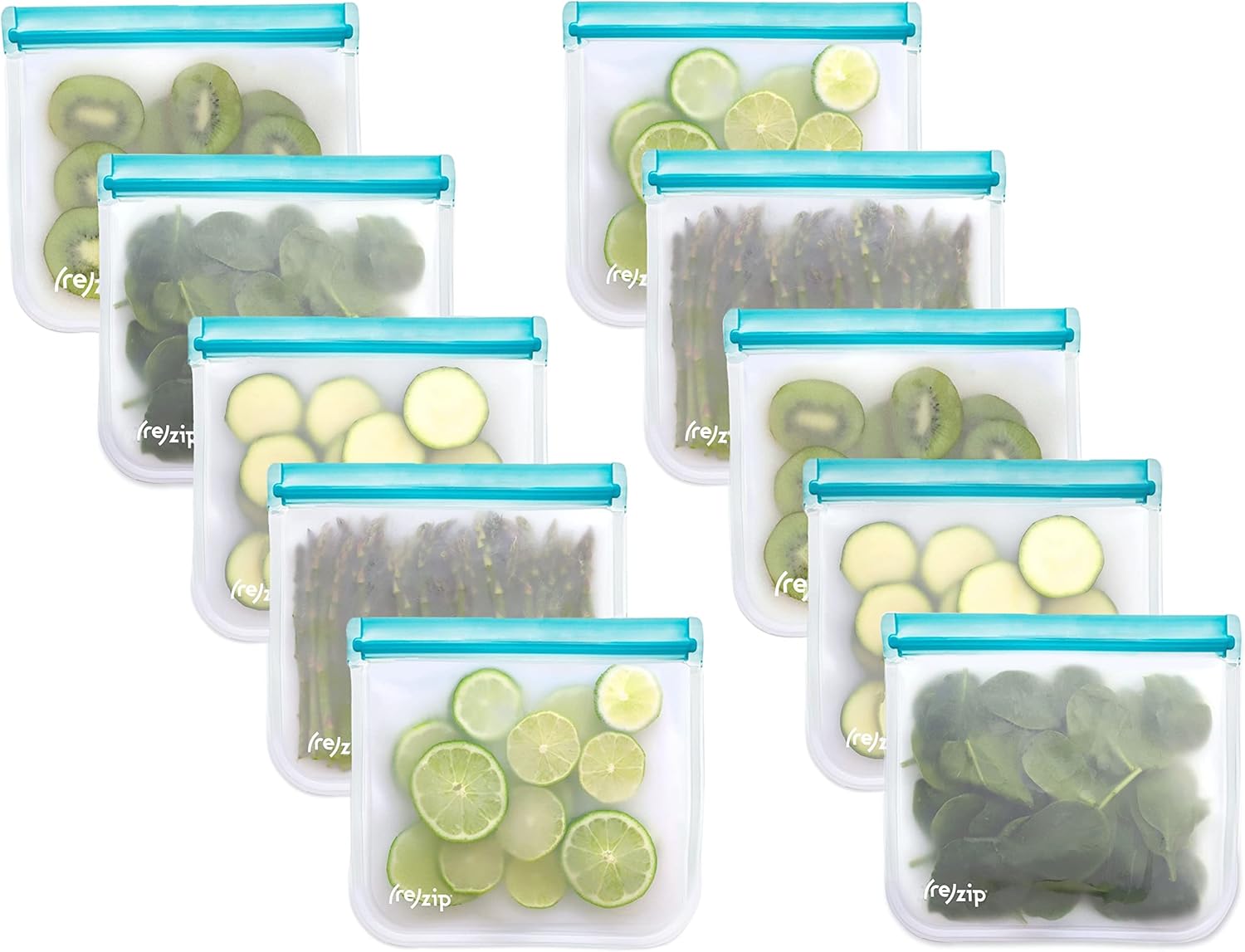 (re) zip 10-Pack Reusable Sandwich Lunch Bags | BPA-Free, Food Grade, Leakproof, Freezer Safe, Dishwasher Safe, Travel Friendly | 3.5 Cup / 28-Ounce | Aqua