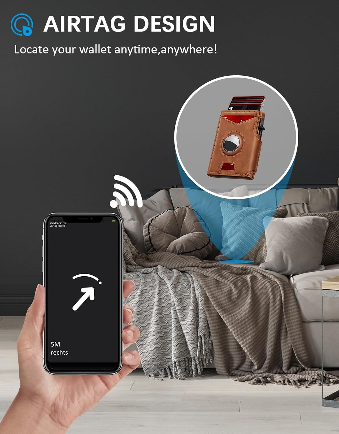 Airtag Wallet for Men, Minimalist Slim Mens Wallet Smart Pop Up Credit Card Holder for 9-13 Cards, RFID Blocking Wallet with ID Window & Cash Slot, Compact Bifold Metal Aluminum Card Case