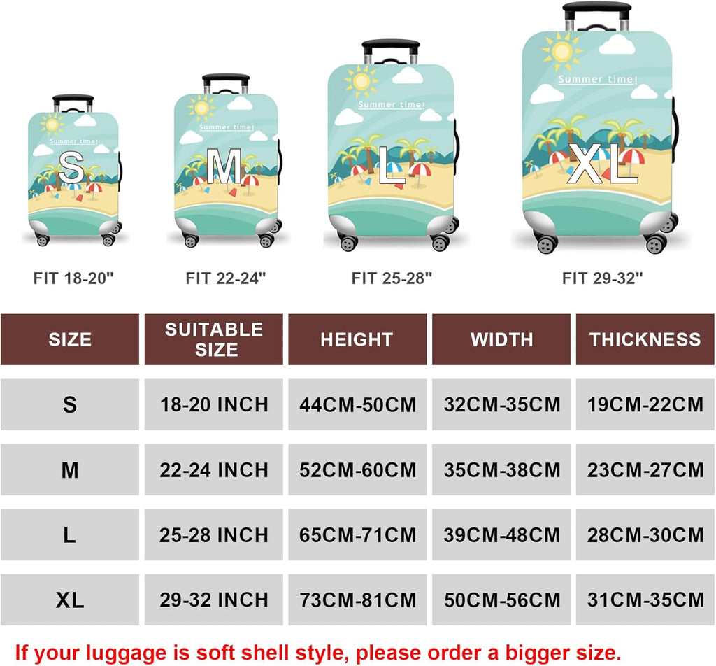 WUJIAONIAO Travel Luggage Cover Baggage Suitcase Protector Fit for 18-32 Inch Luggage (M (for 22-24 inch luggage), Beach)