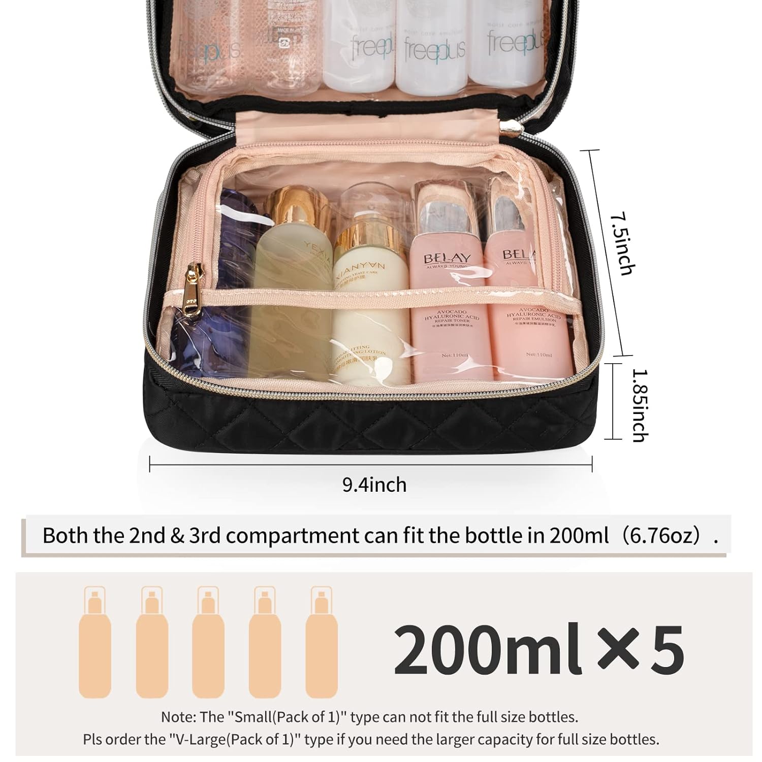 CUBETASTIC Hanging Travel Toiletry Bag, Makeup Bag for Women Girls, 3 Comparment Small Travel Bag Rhombus Quilted Cosmetic Organizer Case Portable Skincare Pouch with Handle