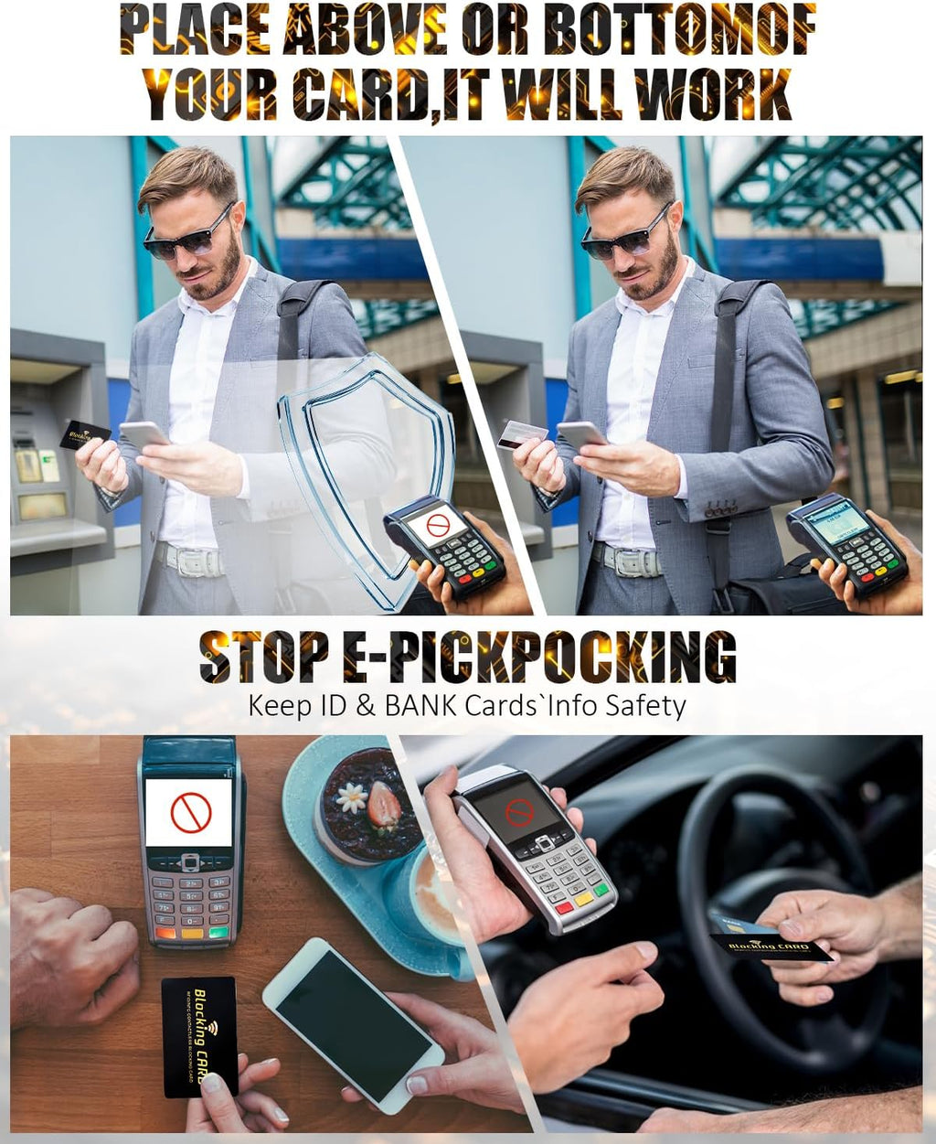 RFID Blocking Card 10 pack,One Card Protects Entire Wallet,RFID/NFC Contactless Bank Debit Credit Card Protector ID ATM Guard Card Blocker,Smart Slim Design Perfectly Fits in Purse–Black