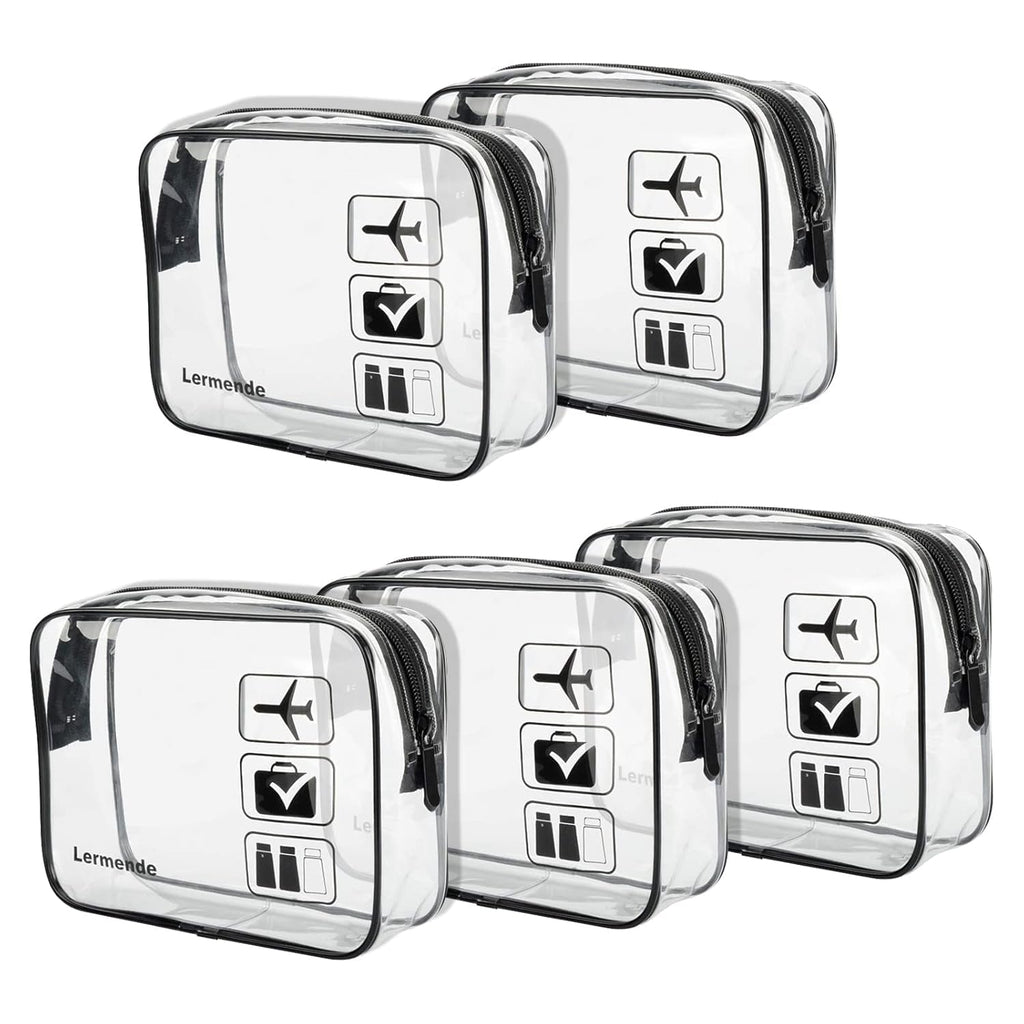 Lermende 2pcs Clear Toiletry Bag TSA Approved Travel Bag,Carry On for Travel,Airport Airline Accessories Compliant Bag,Quart Sized Makeup Cosmetic bag Women Men (Black, 5 Pack)