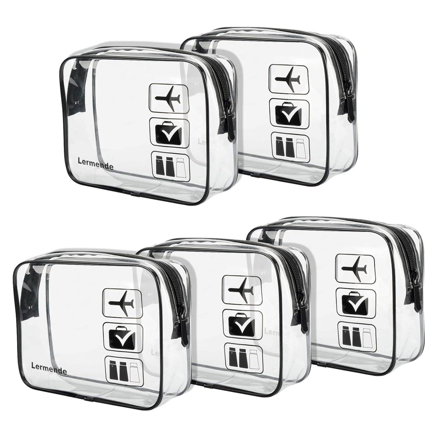 Lermende 2pcs Clear Toiletry Bag TSA Approved Travel Bag,Carry On for Travel,Airport Airline Accessories Compliant Bag,Quart Sized Makeup Cosmetic bag Women Men (Black, 5 Pack)