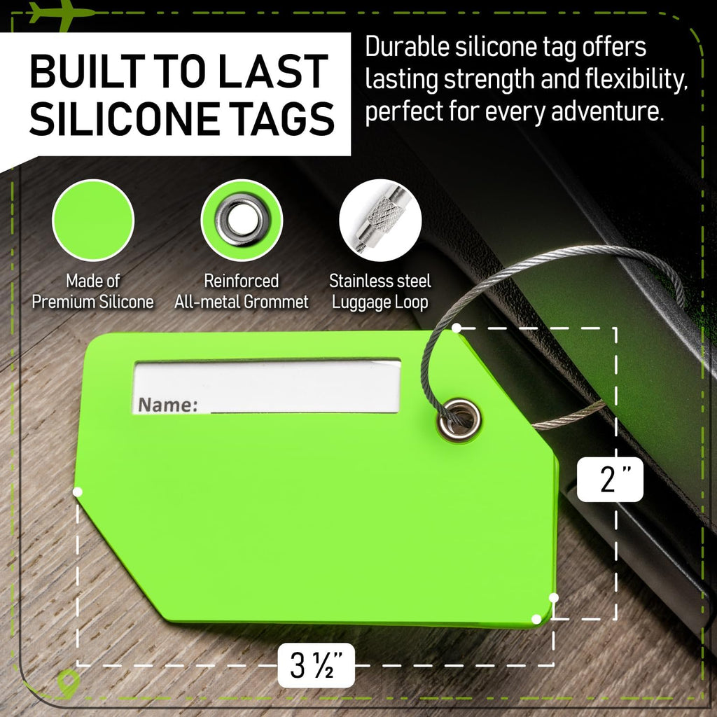Untethered Ultimate Travel Set: 4 Premium Luggage Straps and 4 Silicone Tags - Secure & Identify Your Bags with Ease (Green + Tags)