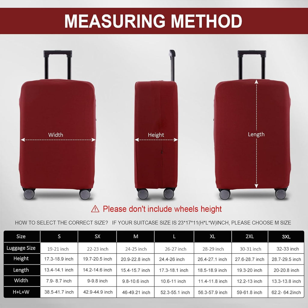 Travel Luggage Cover Suitcase Protector Scratch-Resistant Fit 19-31 Inch Suitcase, Not Included Suitcase (Claret, M(24-25 inch))