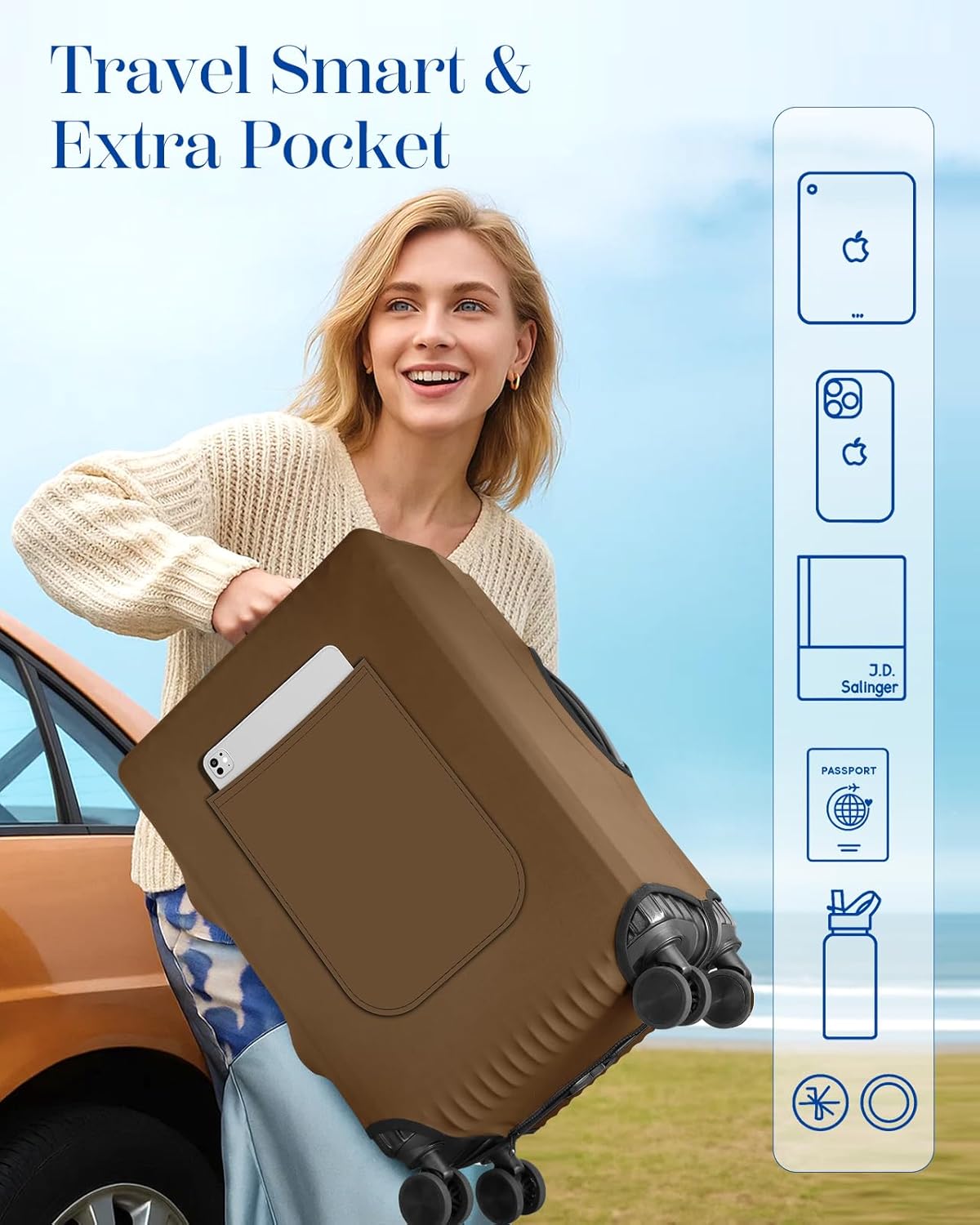 Slohif Luggage Cover for Suitcase Tsa Approved Protector - Luggage Sleeve Suit Case Cover Travel Stretch Large Baggage Case Protective Washable Fit 29-30 Inch Brown