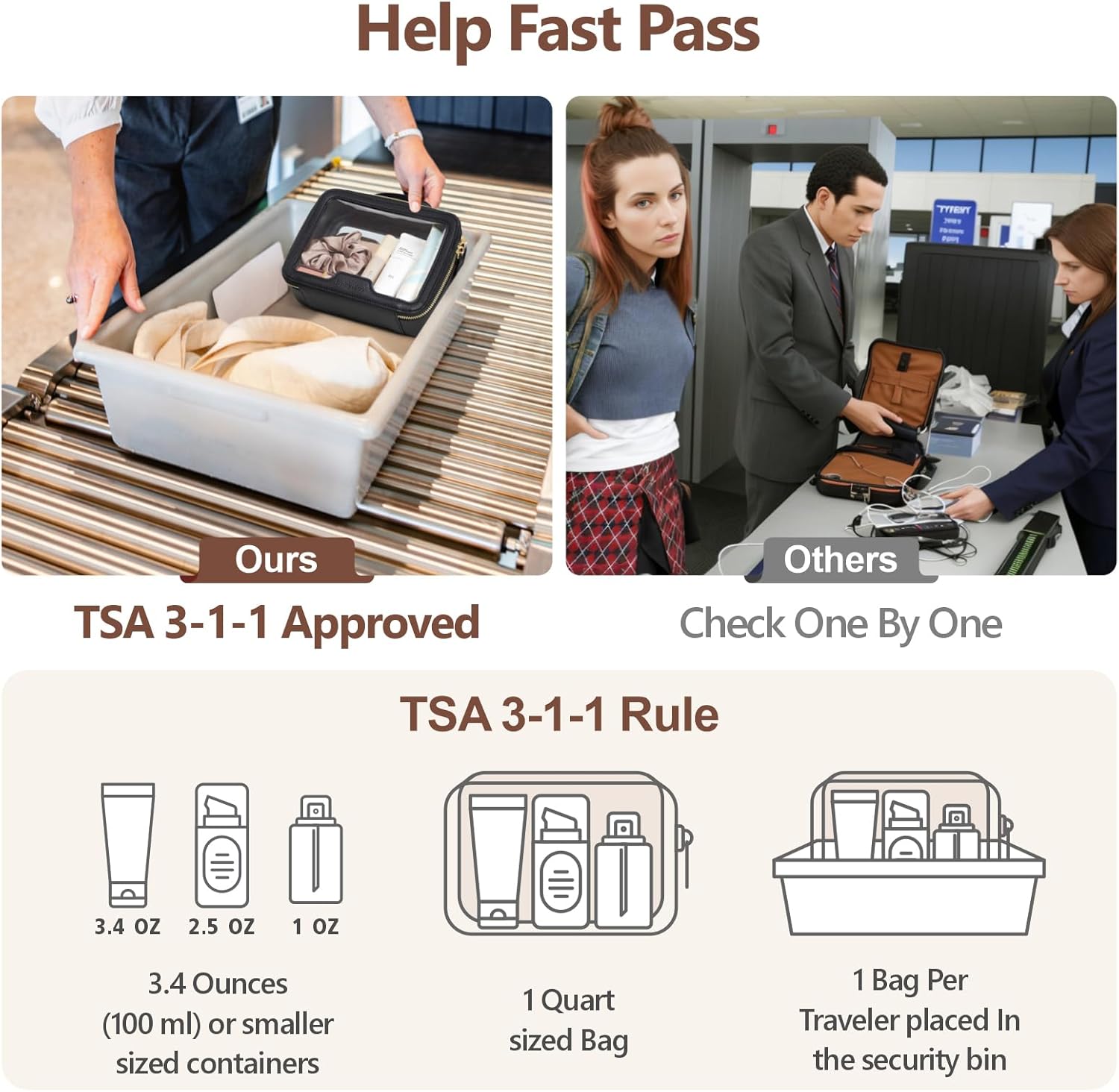 PACKISM TSA Approved Toiletry Bag - Pebbled Texture & Hard PU Leather Clear Quart Size Travel bag TSA Approved, Clear Travel Bag for Toiletries, Toiletry Bag for Women Gift (Black Medium)