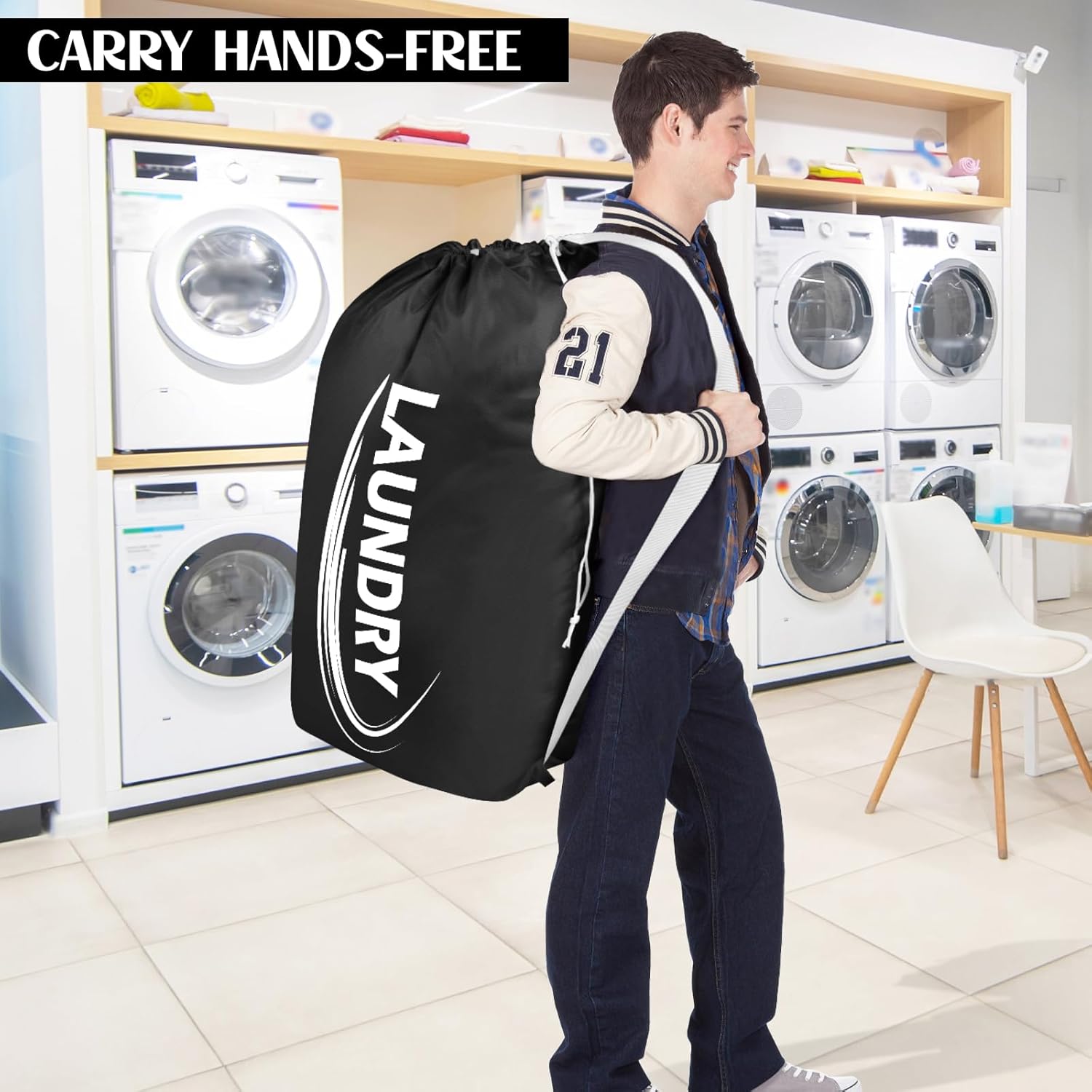 Sylfairy 2 Pack XL Laundry Bag with Strap,Heavy Duty Travel Laundry Bag,Rip-Stop Dirty Clothes Shoulder Bag with Drawstring,Easy Fit a Laundry Hamper or Basket Travel Essentials