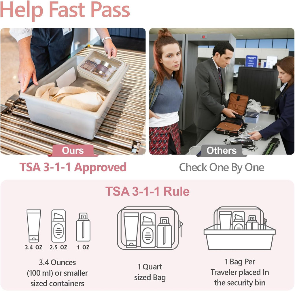 PACKISM Clear Makeup Bag - Soft Plastic Color-Edged TSA Approved Toiletry Bag, Reusable Clear Toiletry Bags with Golden Zipper, Beige