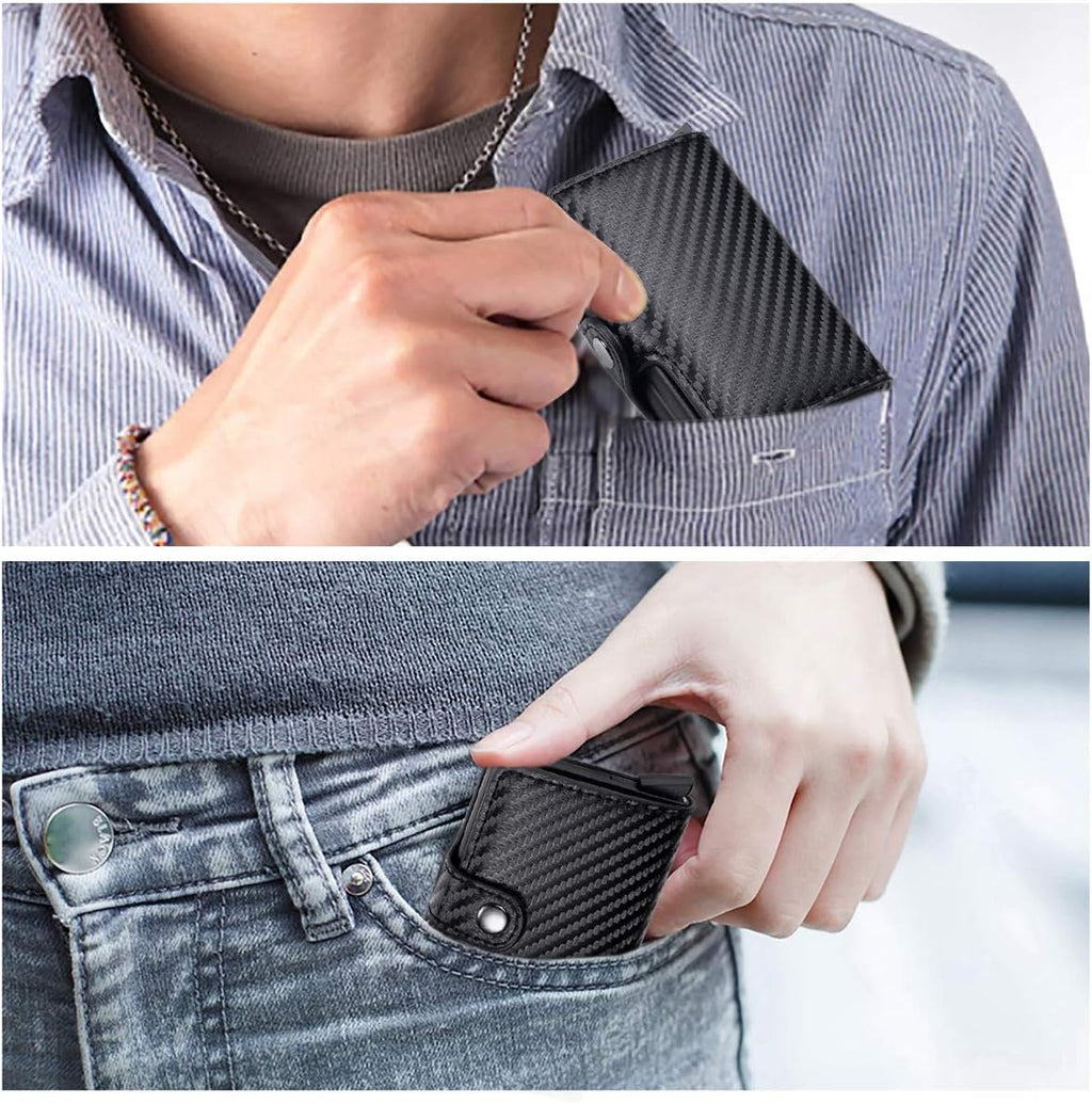 Card Holder, Men Credit Card Holder, Slim Card Case Front Pocket Anti-theft-RFID Auto Pop up Travel Thin Wallets for Men