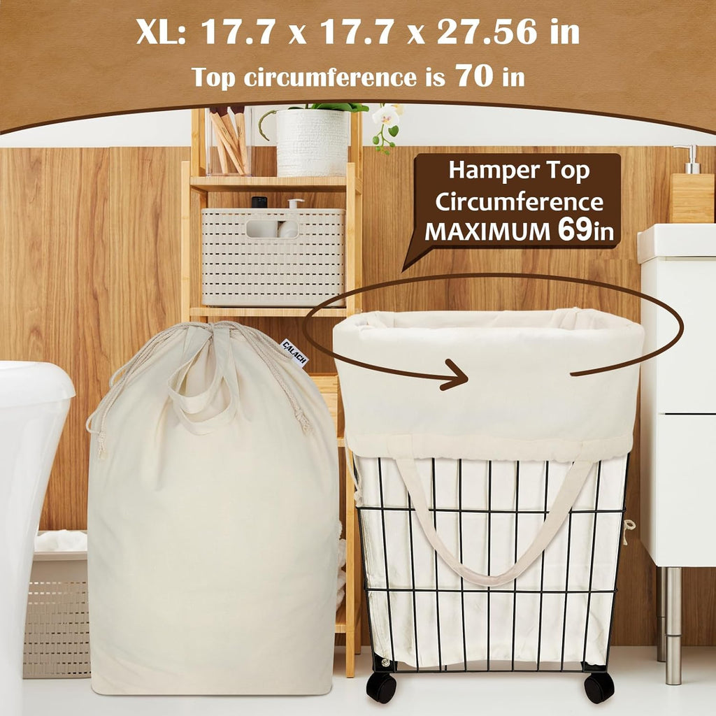 Canvas Laundry Bags 18x18in with Handles & Square Base, Extra Large Heavy Duty Laundry Basket Hamper Liner, Washable Drawstring Dirty Clothes Bag Canvas Storage Sack (Natural XL,1 Pack)