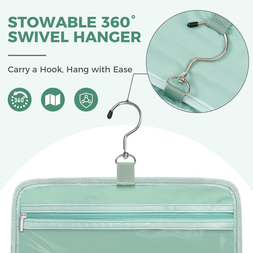 Toiletry Bag For women,Portable Hanging Organizer,4 Leakproof Compartment for full-sized Conditioner, Brushes Set, Makeup Accessories,Visible and easy to access.M-mint