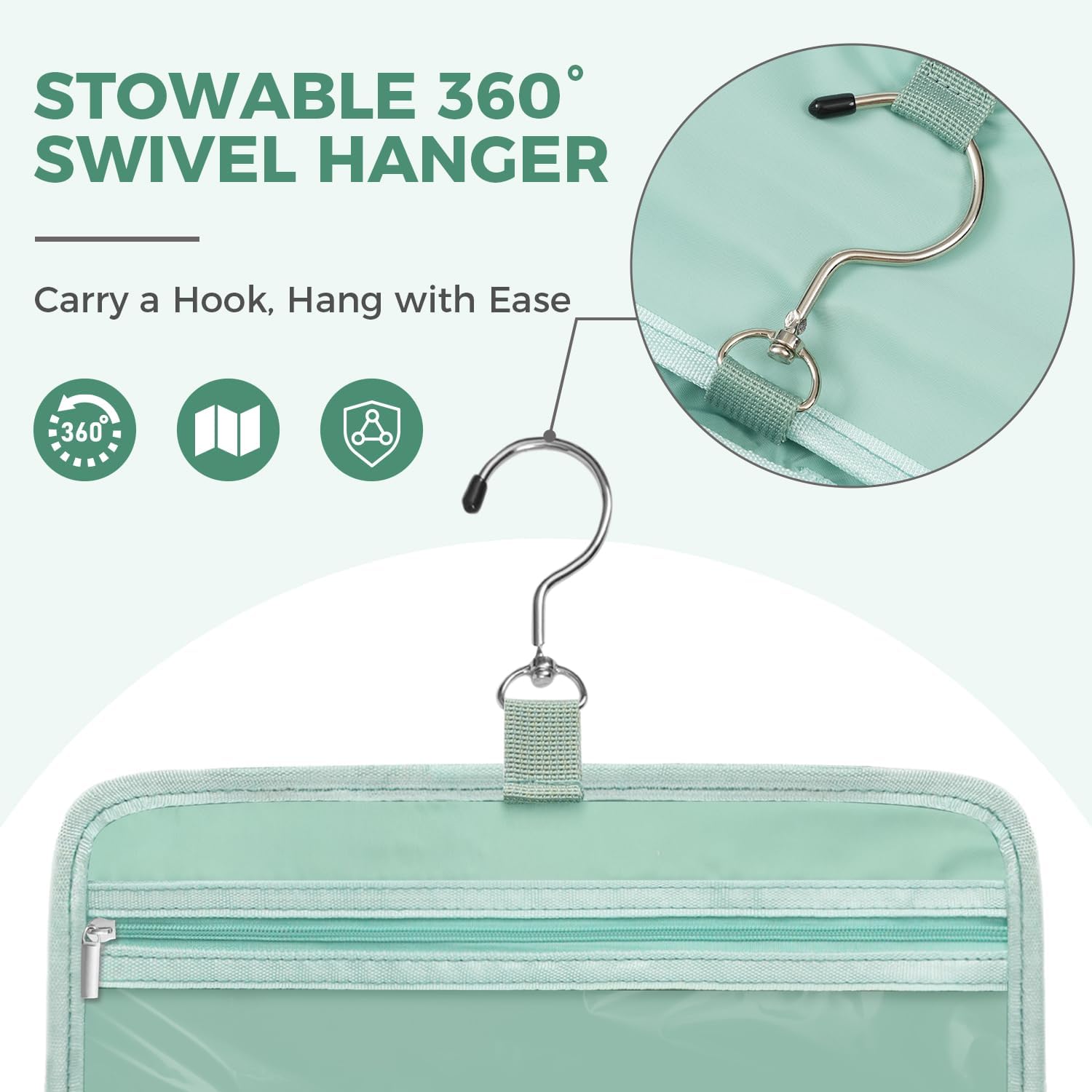 Toiletry Bag For women,Portable Hanging Organizer,4 Leakproof Compartment for full-sized Conditioner, Brushes Set, Makeup Accessories,Visible and easy to access.M-mint