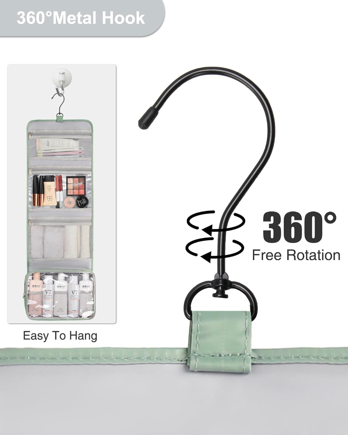 Relavel Travel Hanging Toiletry Bag for Men Women Travel Kit Shaving Bag Waterproof Large Makeup Bag Wash Bag Makeup Organizer Cosmetic Case for Bathroom Shower Green Pro