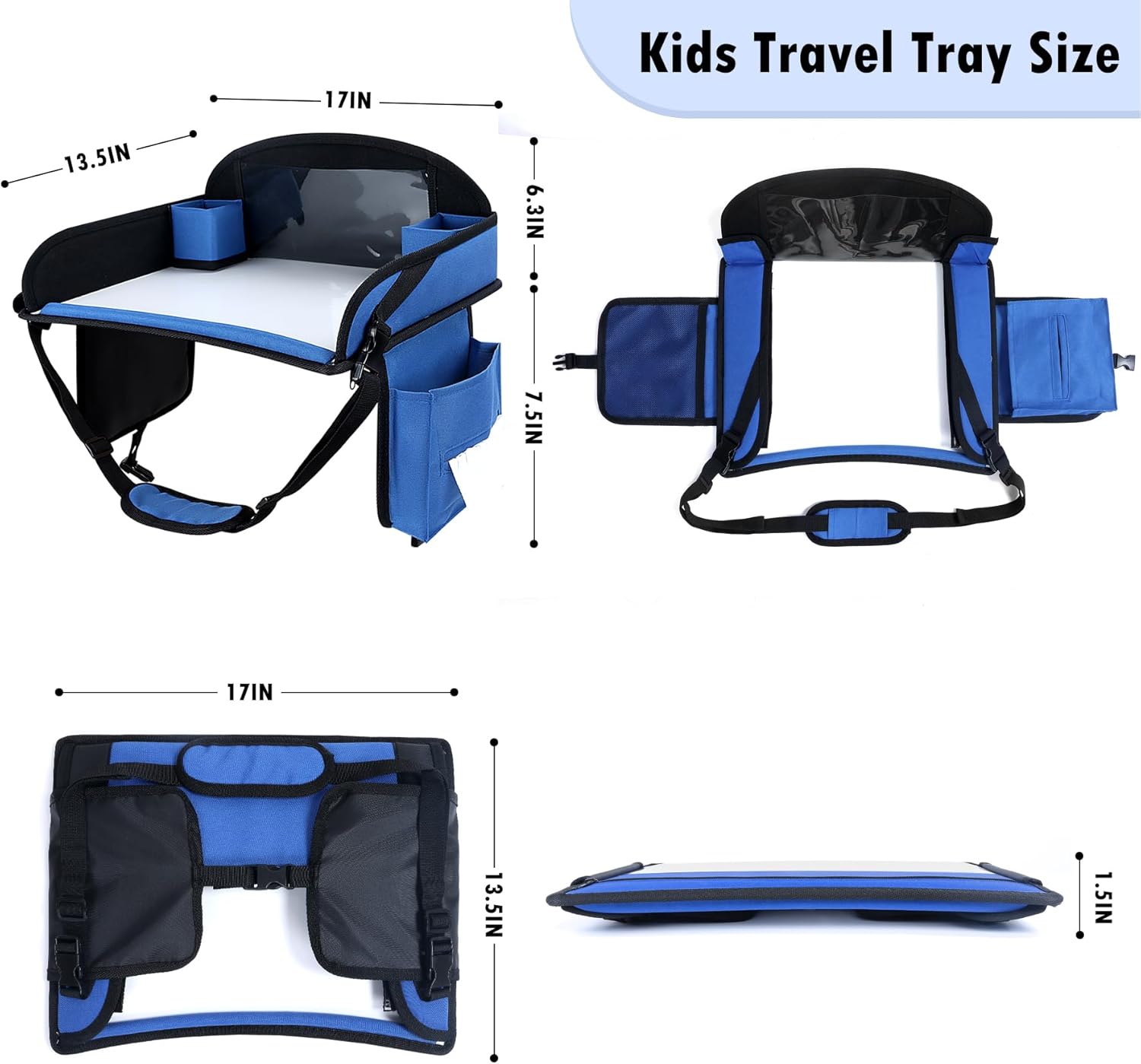 Kids Travel Tray, Travel Tray For Kids Car Seat, Toddler Road Trip Essentials With Drawing Kit, Carseat Tray For Kids Travel, Travel Activities Road Trip Must Haves For Kids (Navy Blue)