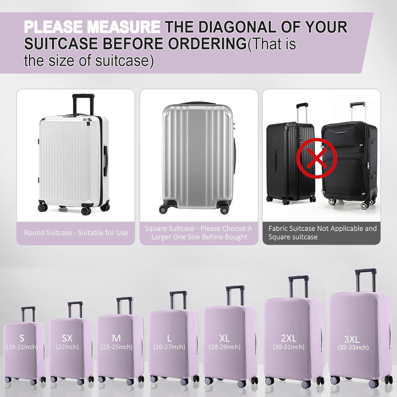 Travel Luggage Cover - Scratch-Resistant Fit 19-31 Inch Suitcase Protector, Lavender Purple (L, 26-27 inch)