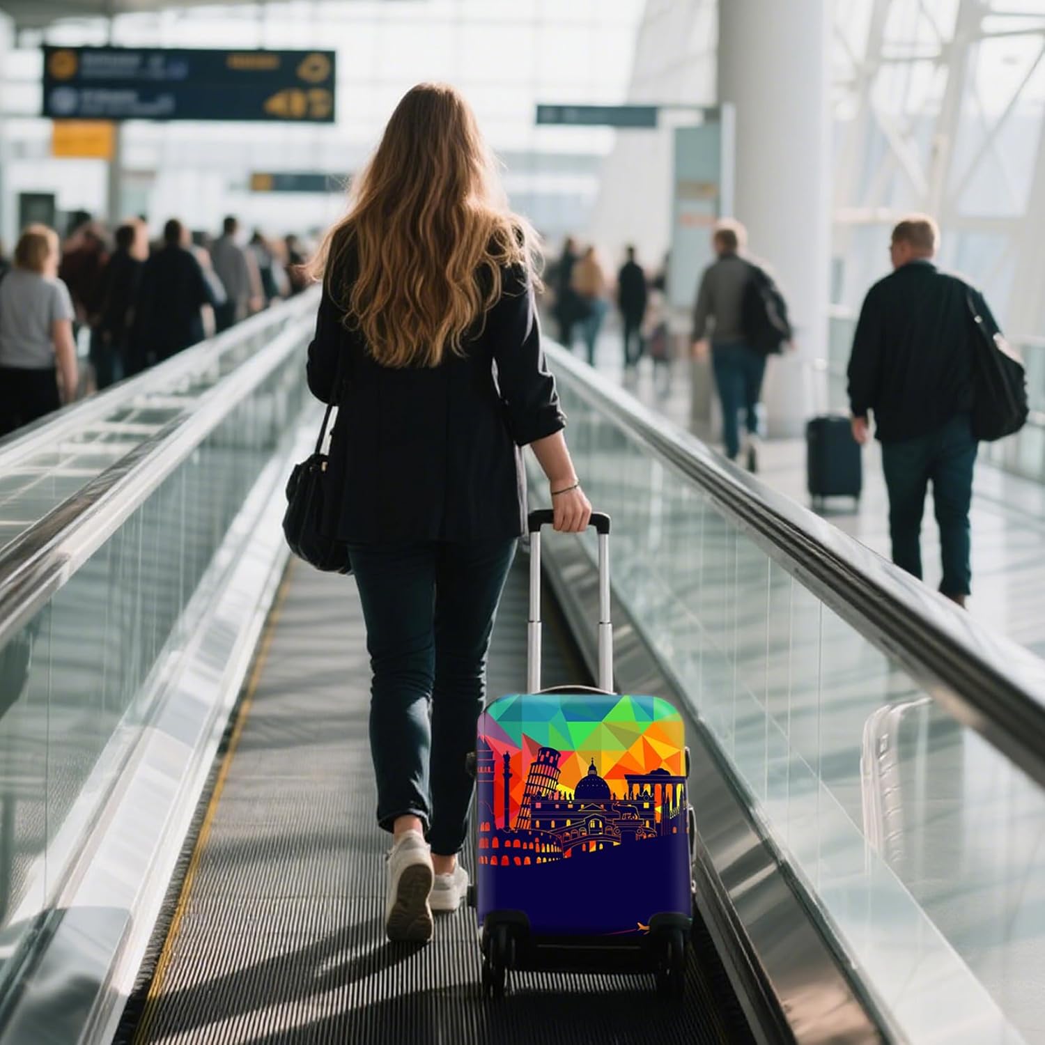 WUJIAONIAO Travel Luggage Cover Spandex Suitcase Protector Washable Baggage Covers (M (for 22-24 inch luggage), City)