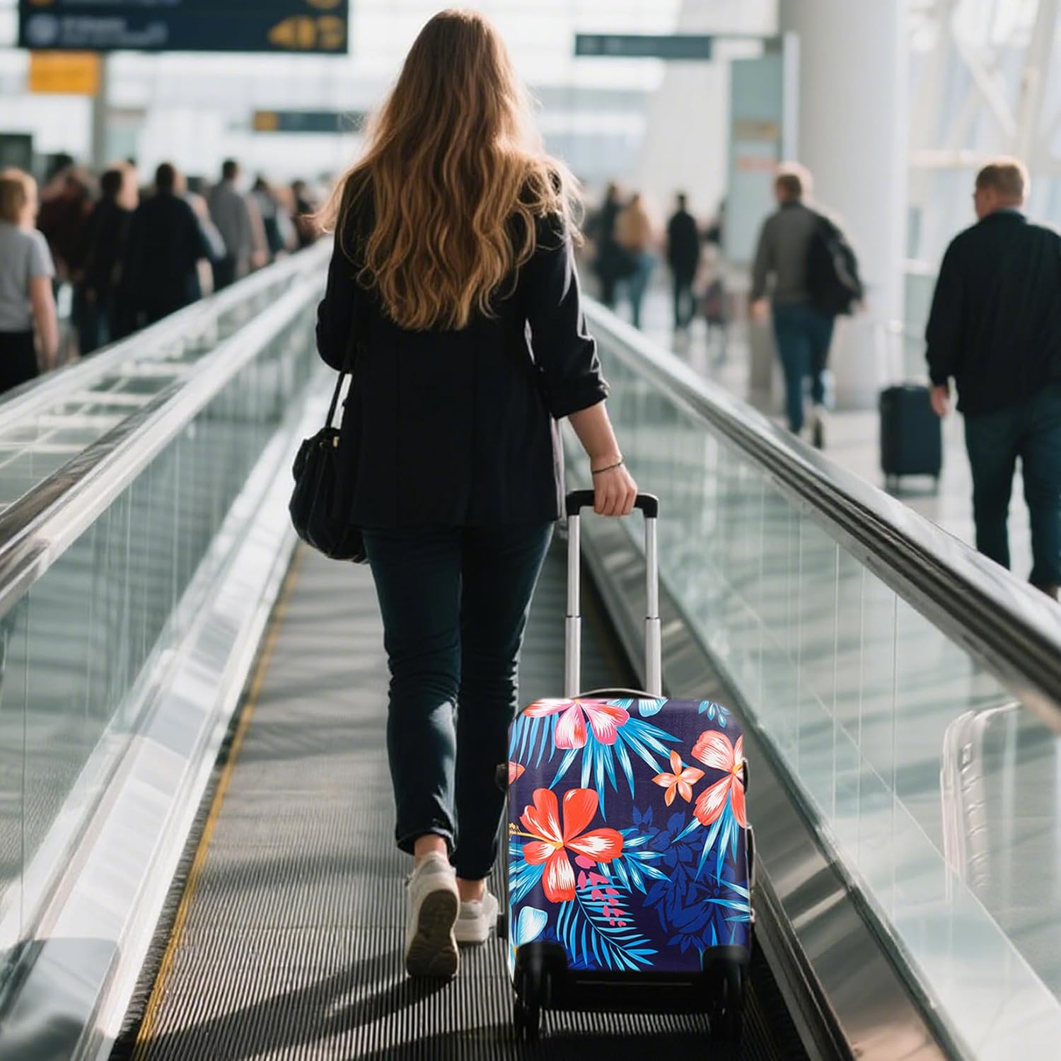 WUJIAONIAO Travel Luggage Cover Baggage Suitcase Protector Fit for 18-32 Inch Luggage (M (for 22-24 inch luggage), Flower)