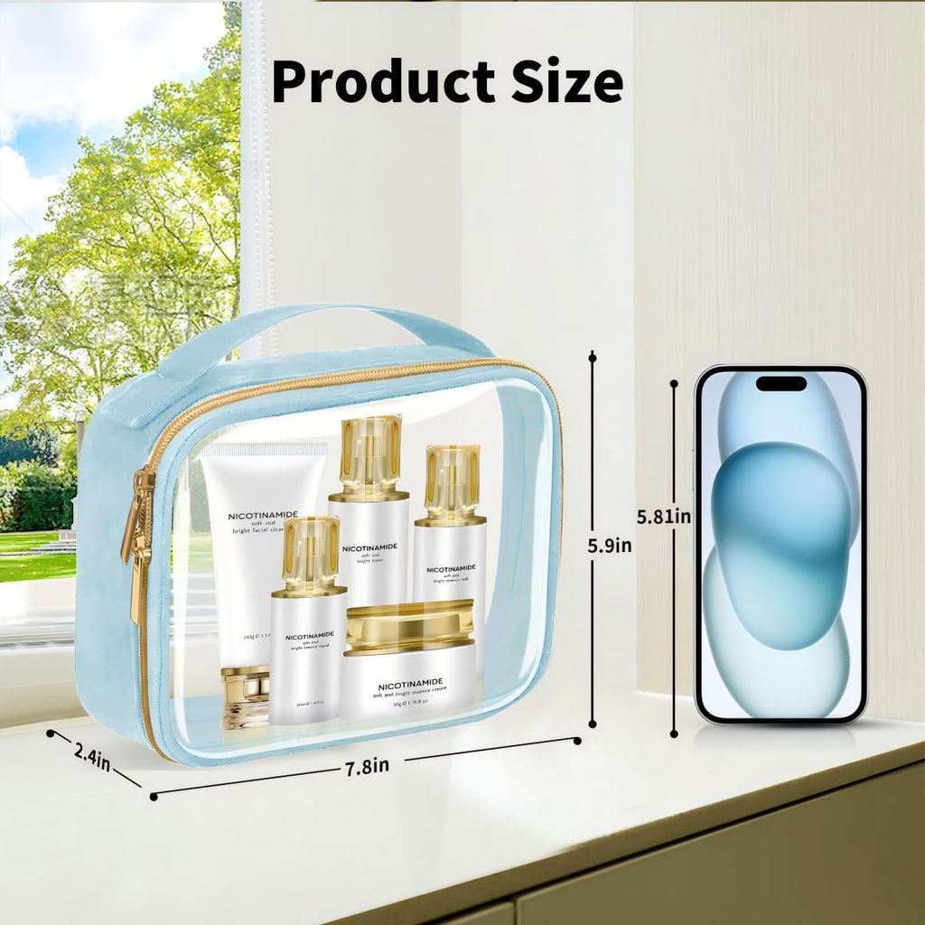 TSA Approved Travel Toiletry Bag,2 Pack Clear Makeup Bags with Handles,Quart Size Clear Cosmetic Bags for Traveling Women,Men,Carry on Airport Airline Compliant Bag,Blue