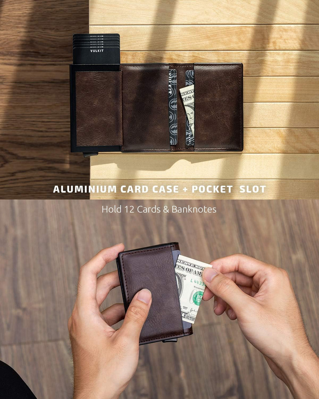 VULKIT Card Holder Pop Up Slim Wallet Leather RFID Blocking Card Case Up to 8 Credit Cards