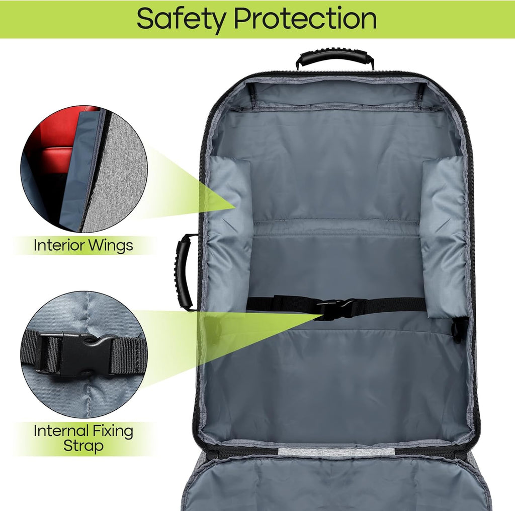 Padded Car Seat Travel Bag for Airplane, Heavy Duty Backpack for Air Travel, Water-Resistant Carrier with Shoulder Strap, Fits Most Car Seats (Grey)