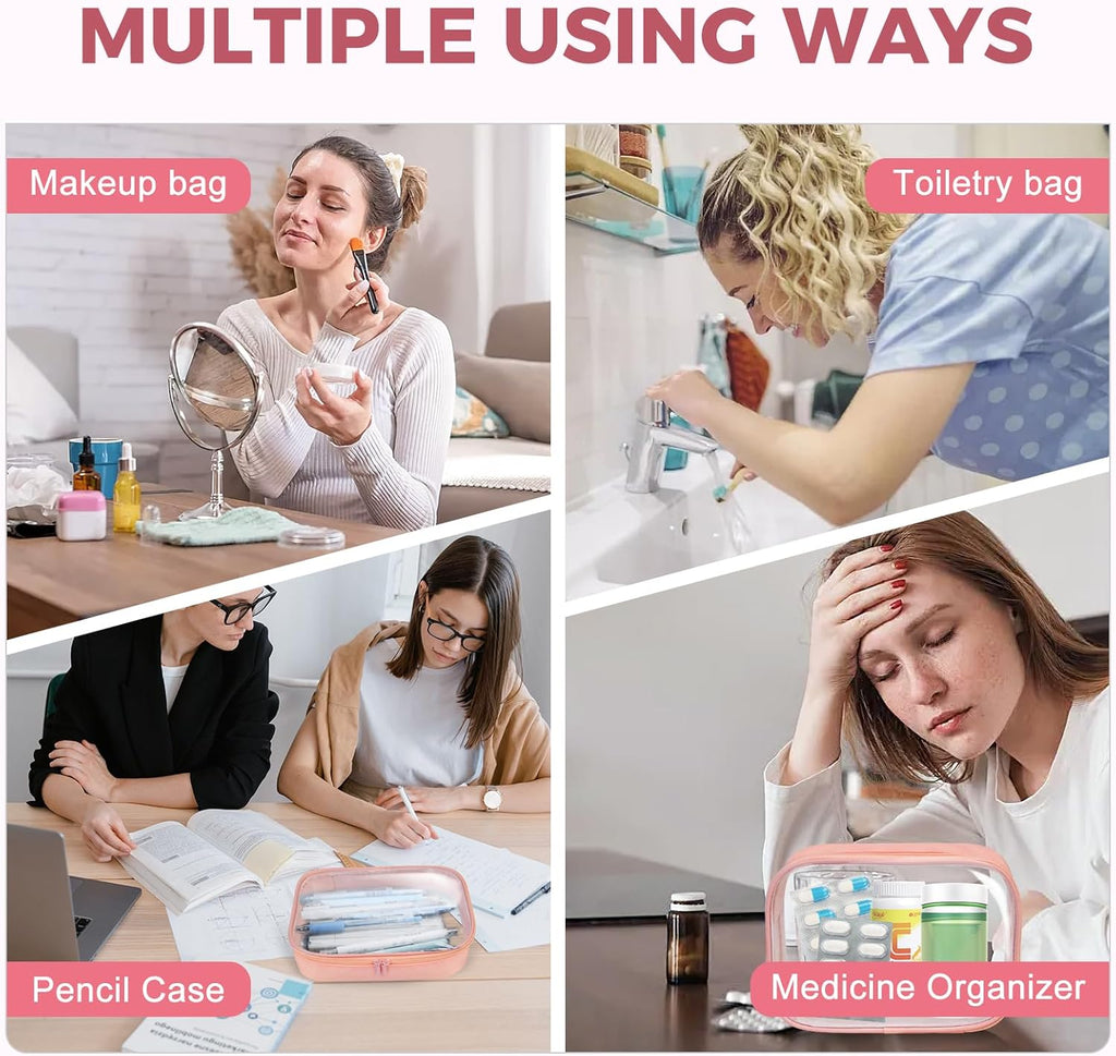 Moyad TSA Approved Clear Toiletry Bag, 1 Pack Quart Size 3-1-1 Liquids Pouch for Travel, Transparent Makeup & Cosmetic Organizer for Women Men, Peach Pink