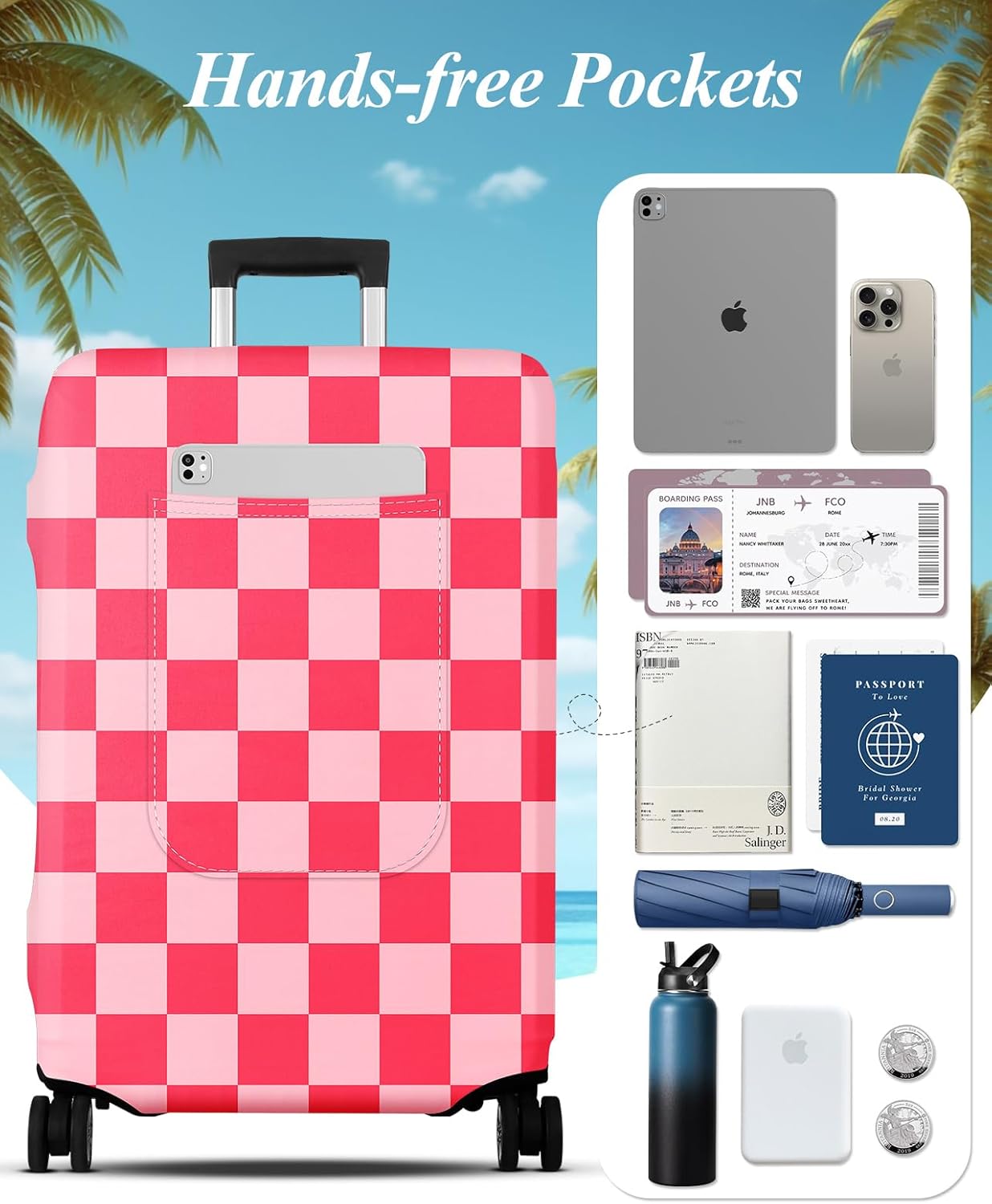 Slohif Luggage Cover for Suitcase Tsa Approved Protector - Luggage Sleeve Large Suit Case Cover Travel Stretch Baggage Case Protective Washable Fit 22-24 Inch Checkered S