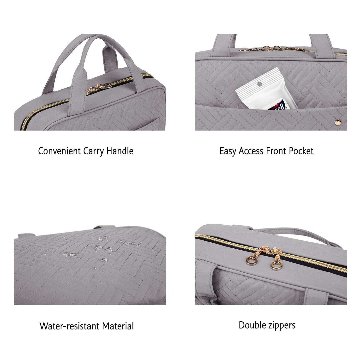 BAGSMART Toiletry Bag Travel Bag with Hanging Hook, Water-resistant Makeup Cosmetic Bag Travel Organizer for Accessories, Shampoo, Full Sized Container, Toiletries Grey, Large