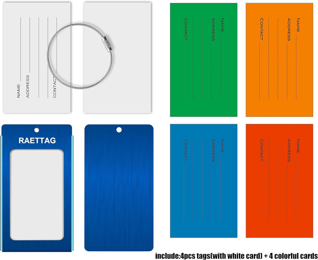Luggage Tags Metal Suitcase Tags Travel Bag ID Identifier Luggage Tag (Blue 4-Pack)