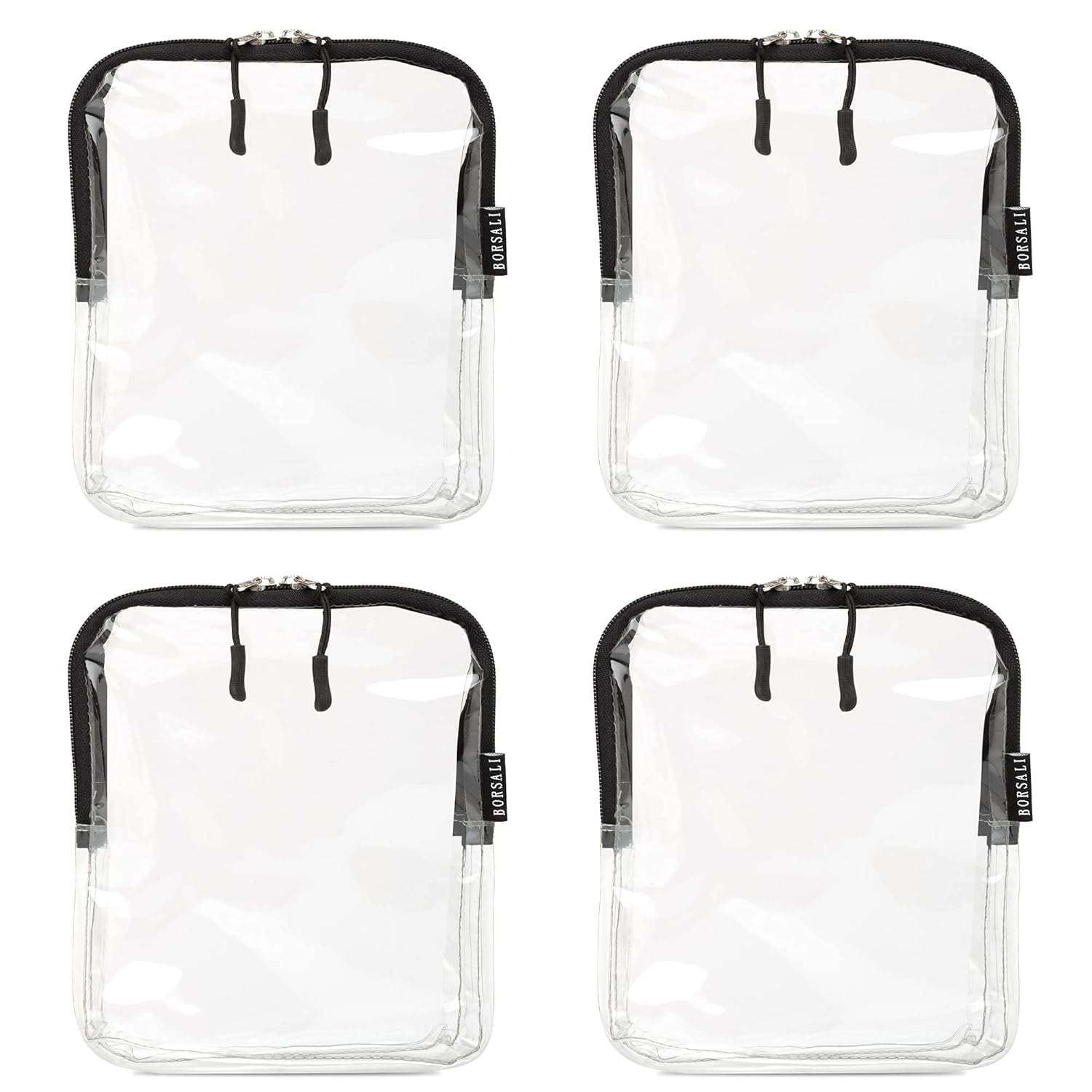 BORSALI Quart Size Bag TSA-Approved for Carry On Travel - One (1) Quart Clear Toiletires, Cosmetic and 3-1-1 Liquids Toiletry Bag - 4 Pack