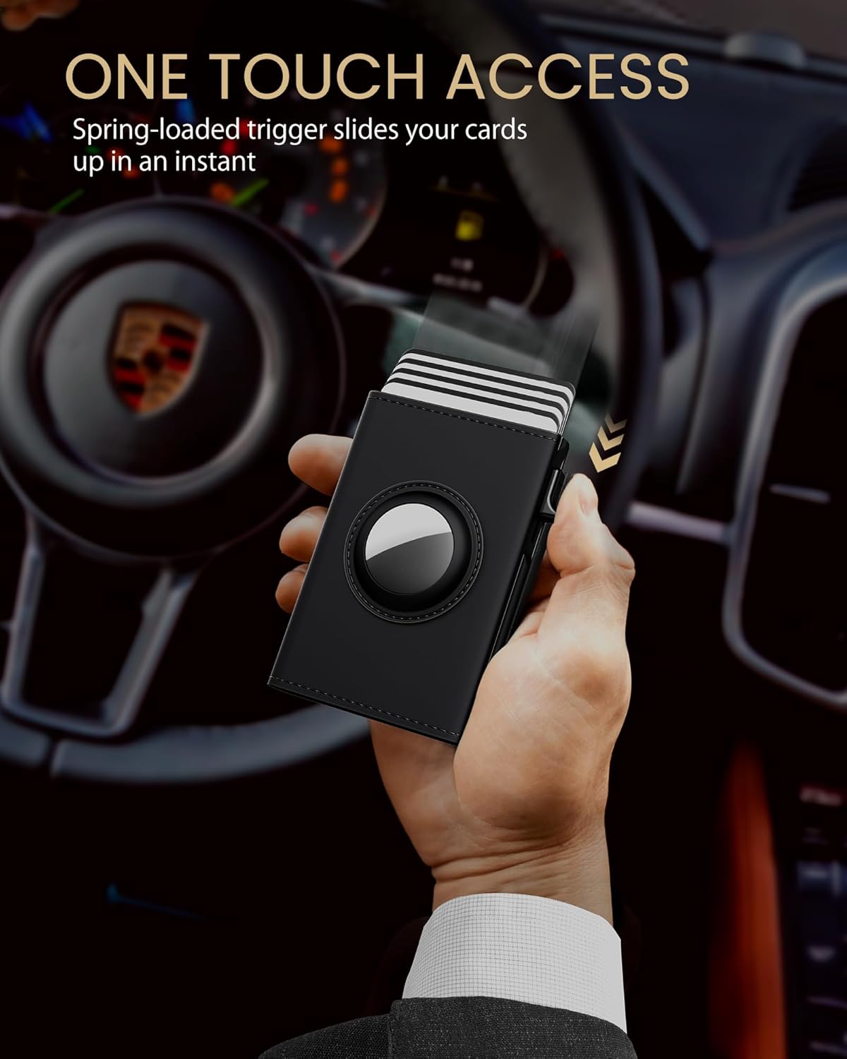 typecase Mens Wallet Card Holder for AirTag: Leather Smart Wallet for Men Compatible with Apple Air Tag, RFID Blocking, Slim, Minimalist - 9-14 Card Capacity | ID Window | Cash Slot (Deep Black)