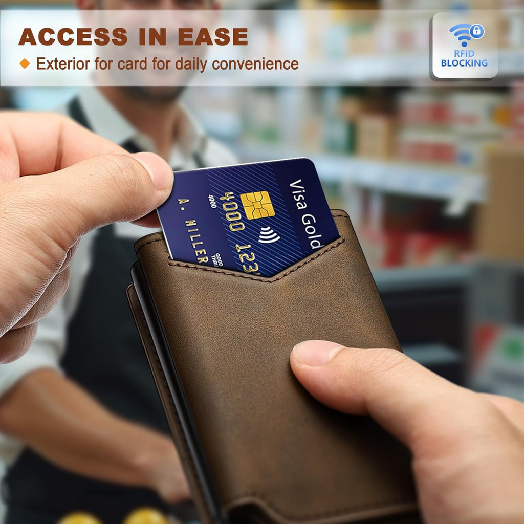 BULLIANT Men Wallet Leather Wallet Card Holders Money Clip for Men 10Cards-Magnetic Flip on Metal Case