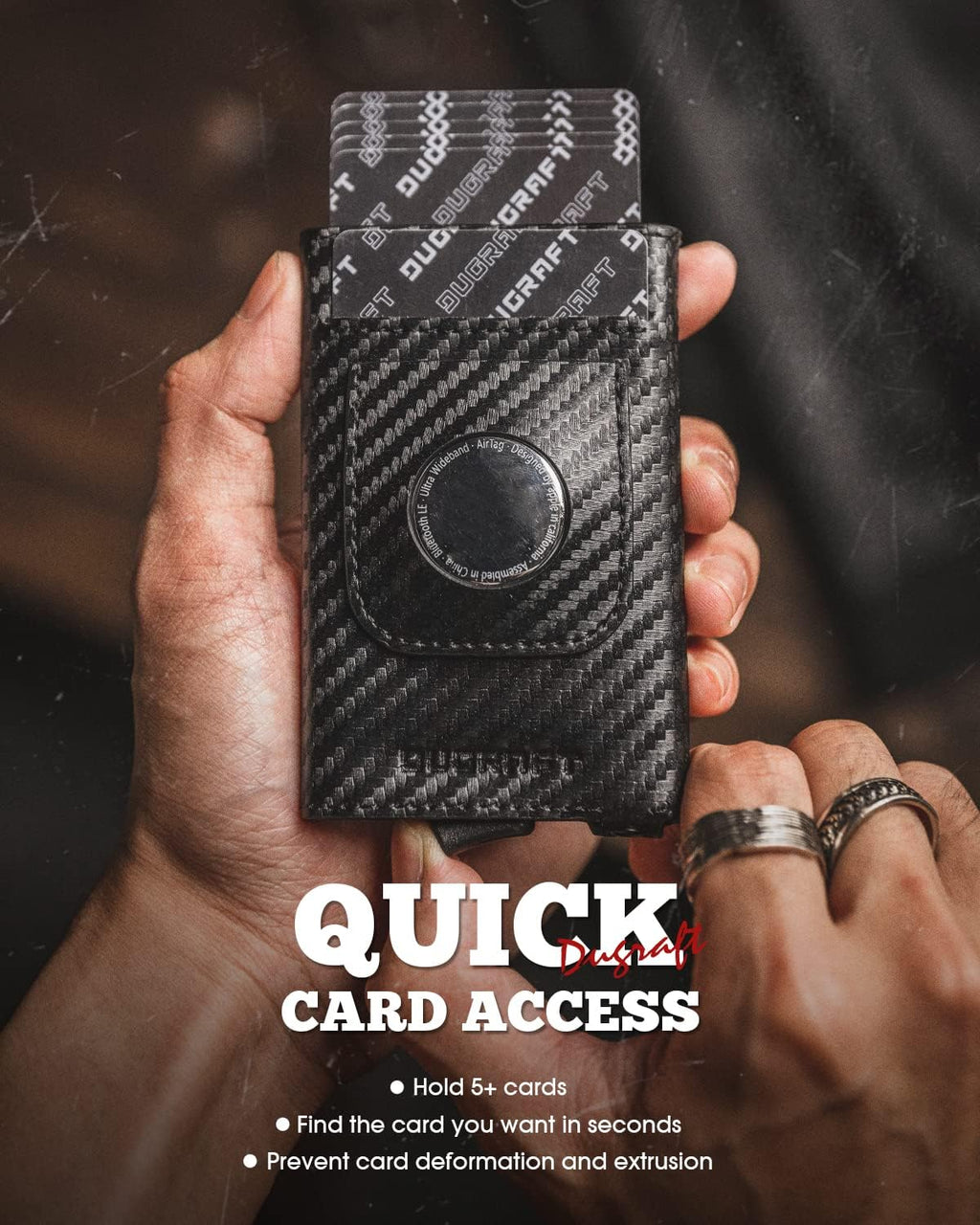 DUGRAFT Pop Up Wallet with AirTag Holder, RFID Blocking Air Tag Wallet with Money Clip Smart Credit Card Holder Wallet for Men(AirTag Not Included)