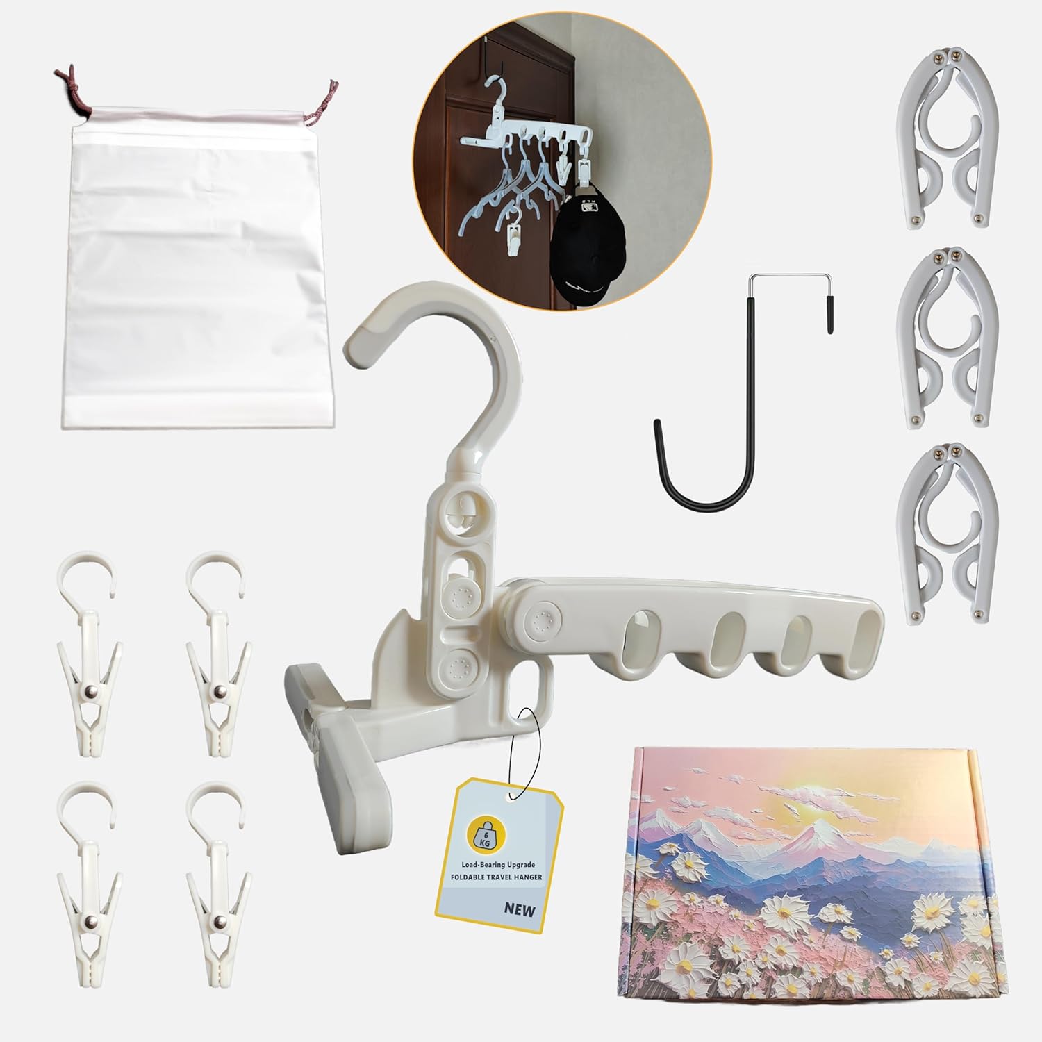 Over The Door Hooks Hanger,Foldable Portable Folding Hangers,Hanging Rack,Clips,Essentials for Cruise,Vacation,Camping,RV,Road Trip,Hotel,Business Travel, Student Apartment (Pink Box)