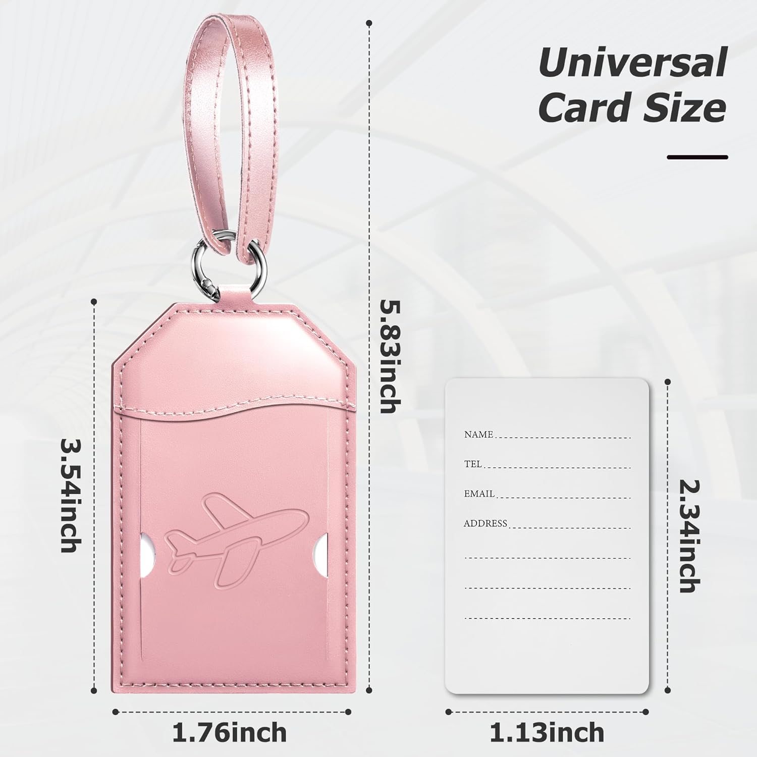 Mayski Luggage Tags for Suitcases 3 Pack Suitcase Bag Tags, TSA Approved, Metal Buckle, Bag Tags with Name ID Card Travel Essentials, Rose Gold Airplane