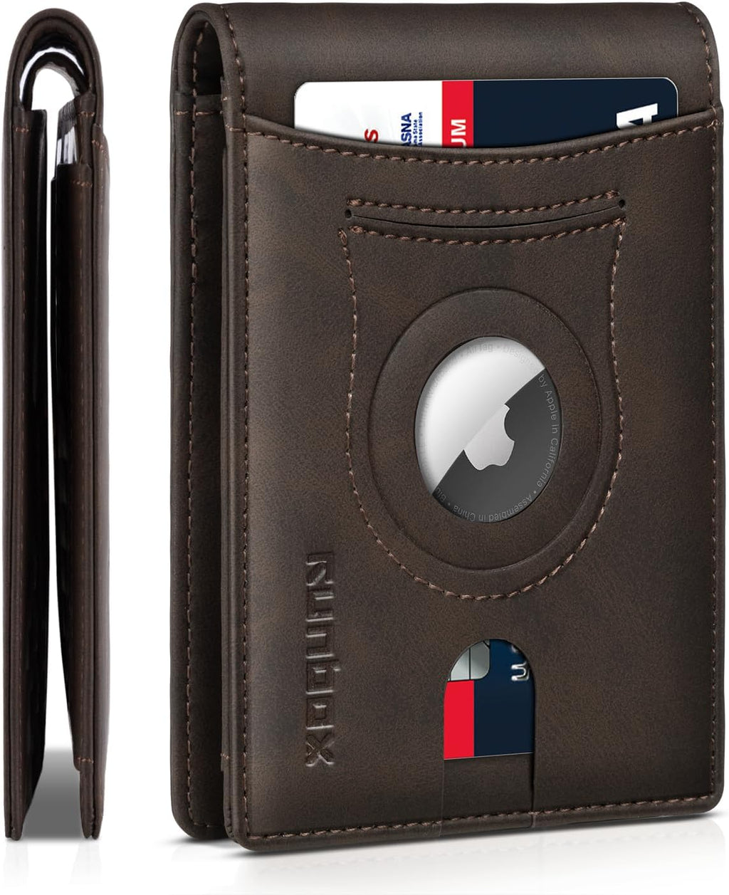 RUNBOX AirTag-Wallet-Mens-Slim-RFID Blocking Wallets Leather with Bill Compartment Air Tag Bifold Card Holder Wallet Gifts for Men Dad