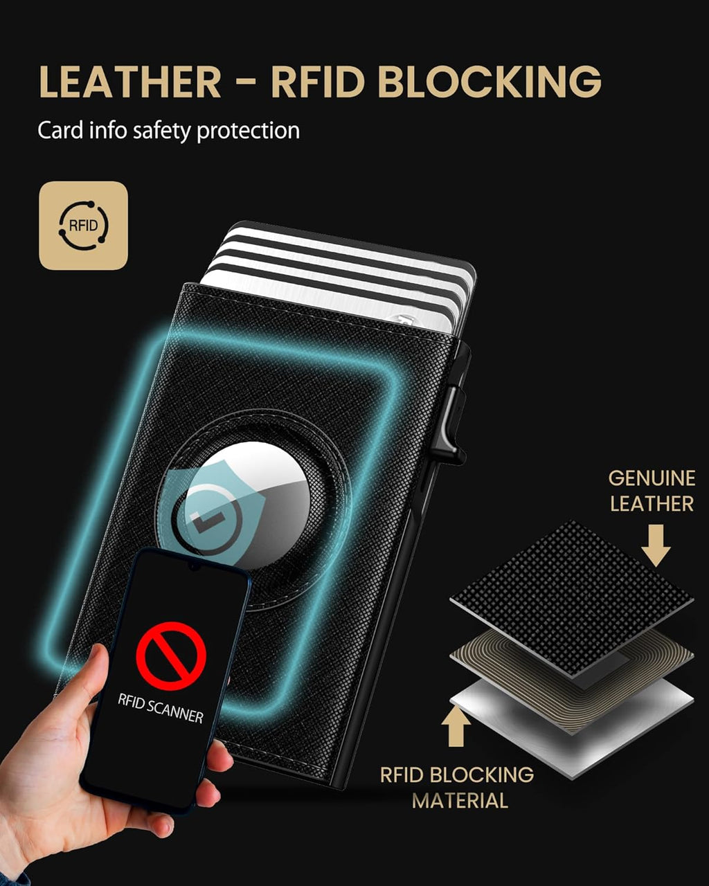typecase Mens Wallet Card Holder for AirTag: Leather Smart Wallet for Men Compatible with Apple Air Tag, RFID Blocking, Slim, Minimalist - 9-14 Card Capacity | ID Window | Cash Slot (Dark Black)