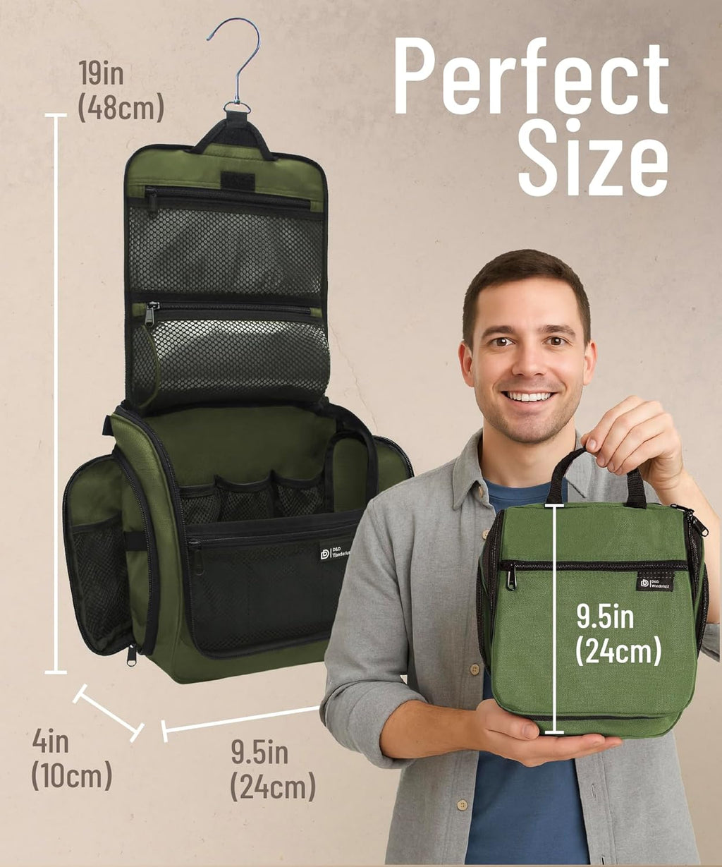 DD D&D Wanderlust D&D Hanging Travel Toiletry Bag for Men and Women – Cosmetics, Makeup and Toiletries Organizer Kit with 10 Compartments, XXL Metal Swivel Hook, Water-Resistant Nylon