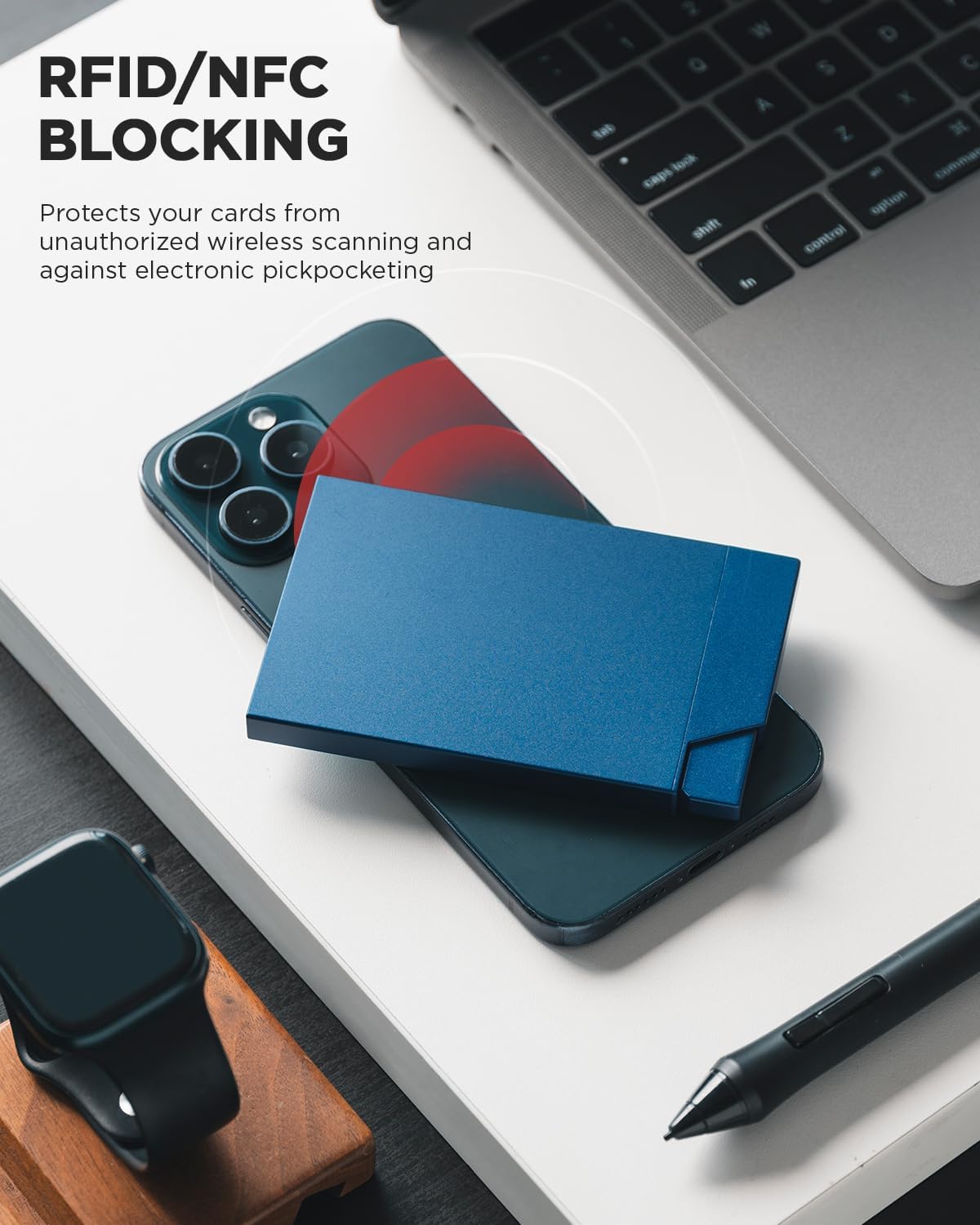 VULKIT Pop up Card Holder Minimalist Credit Card Holder RFID Blocking Slim Metal Card Case for Men or Women(Navy)