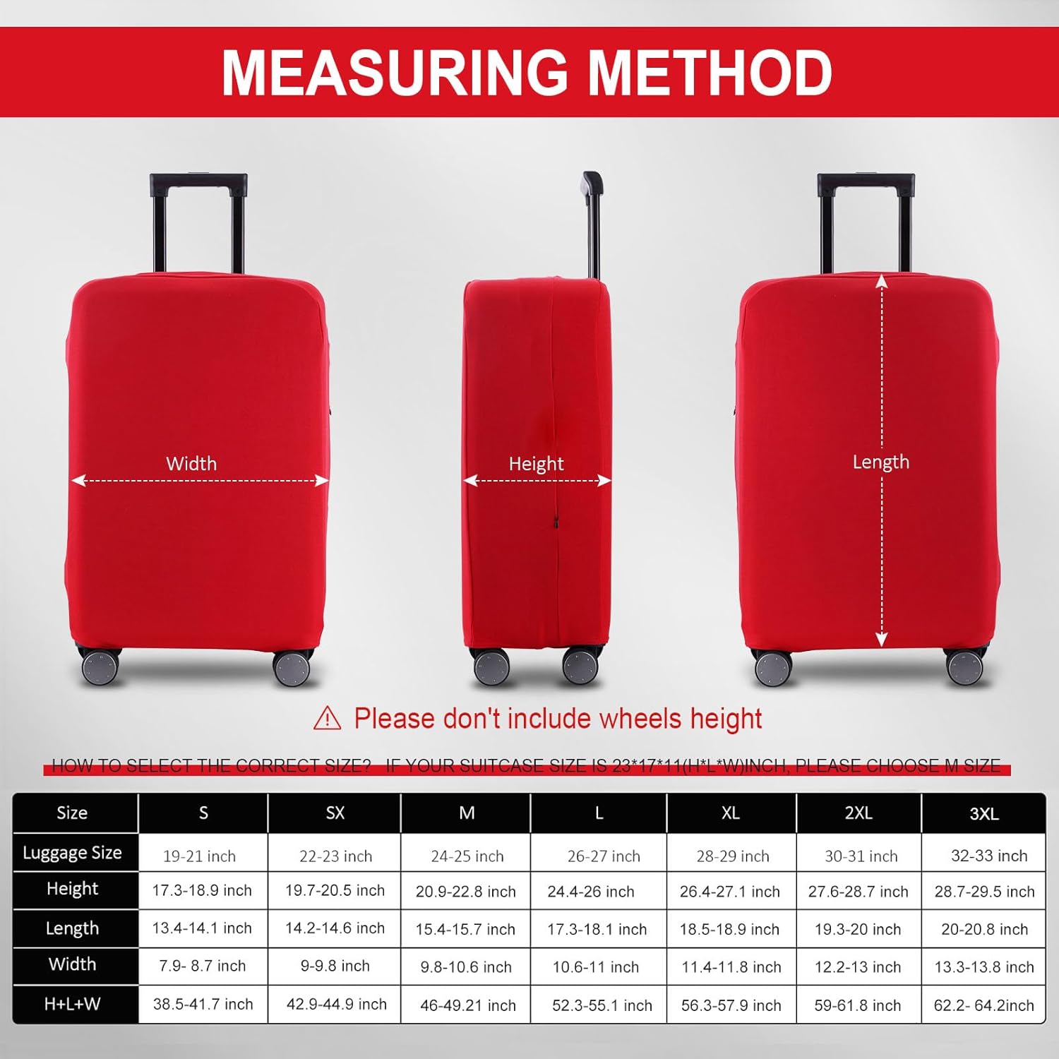 Travel Luggage Cover Suitcase Protector Scratch-Resistant Fit 19-31 Inch Suitcase, Not Included Suitcase (Red, M(24-25 inch))