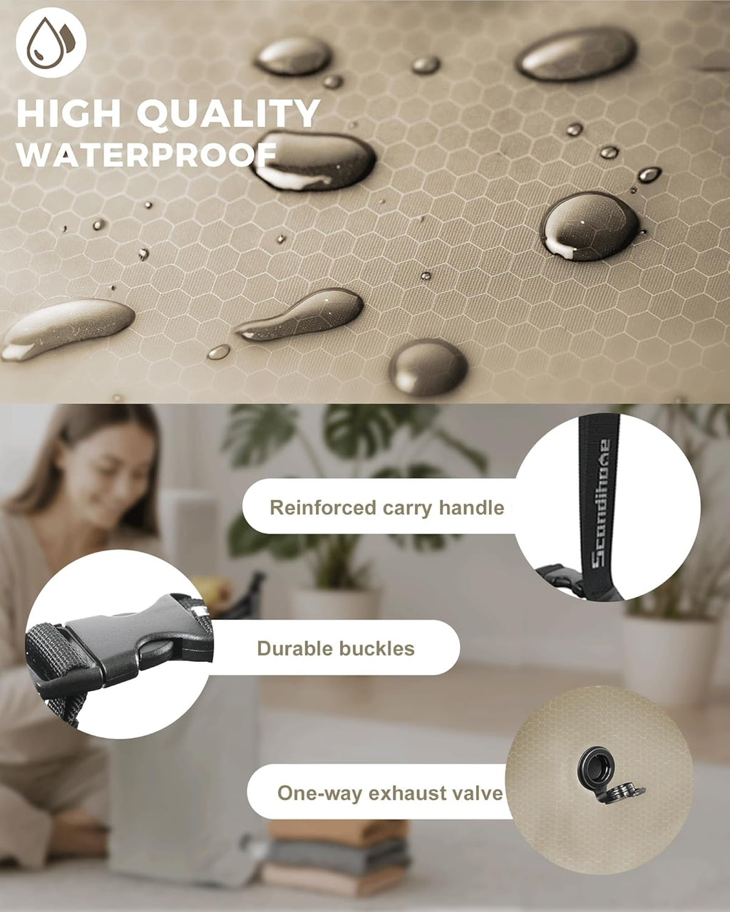 Travel Laundry Bag, Pump Free Vacuum Storage Bag Reusable Compression Dirty Clothes Travel Bag Waterproof Wet Dry Bags Large Capacity Space Saver Bags Camp Clothes Organizer (1 Pcs)(Gray, L)