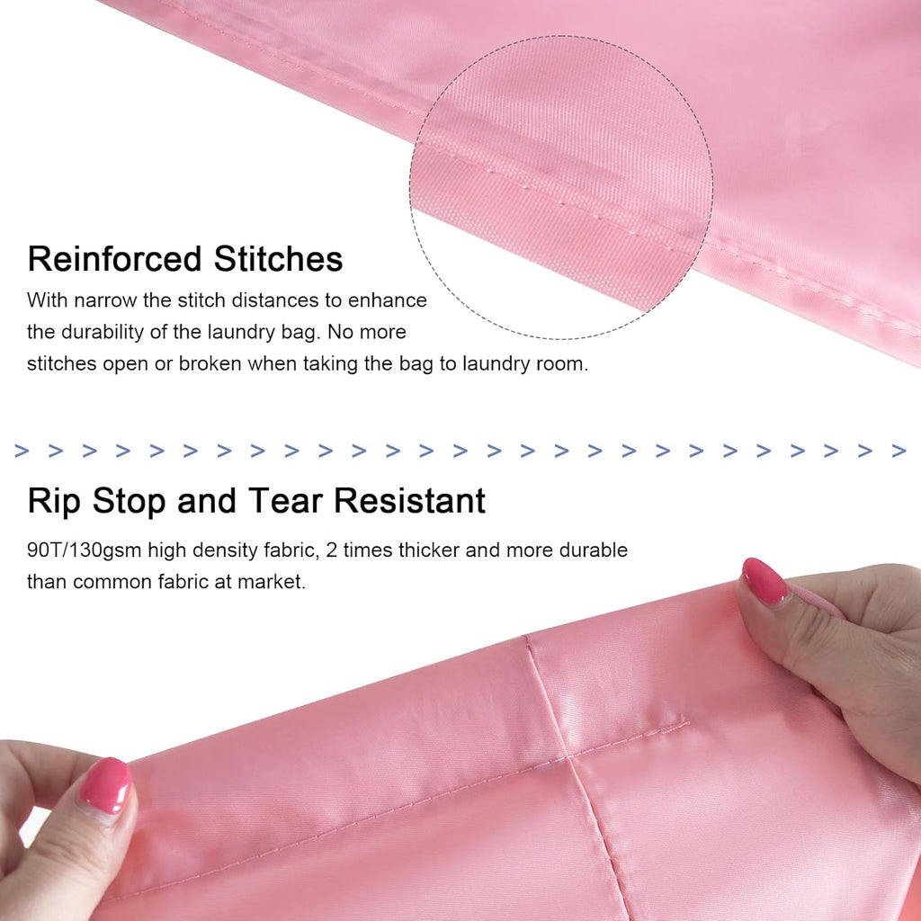 Polecasa Small Heavy Duty Laundry Bag with 130gsm Tear Resistant Fabric and Handles, Easy to Carry Durable Dirty Clothes Drawstring Bag, Perfect for College Dorm, Travel, 2 Pack 21”x24”,Pink