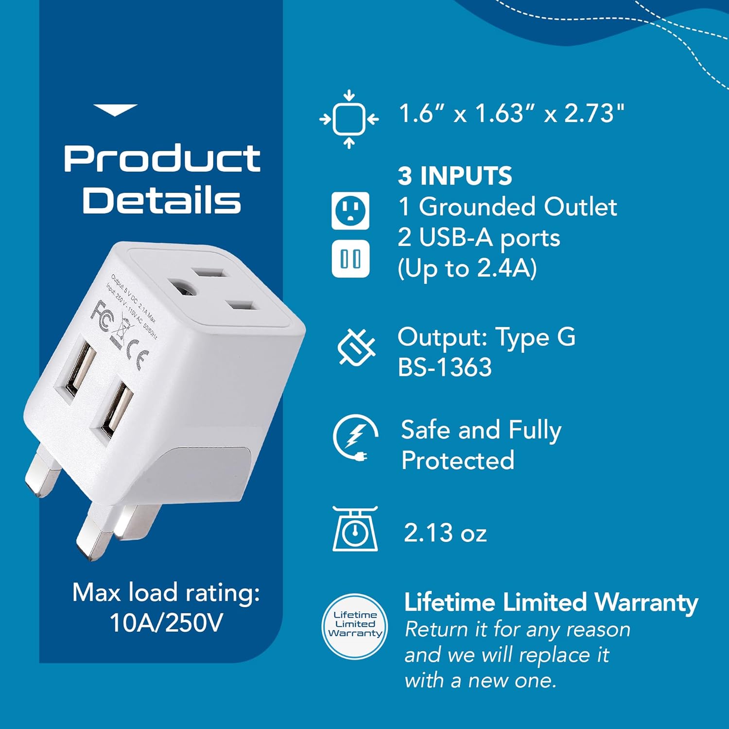 Ceptics European Plug Adapter, Safe USB-C 30W PD & QC 3.0-2 USA Socket - Compact & Powerful - Use in Greece, Italy, Switzerland, Turkey, Portugal - Includes Type C Swadapt Attachment