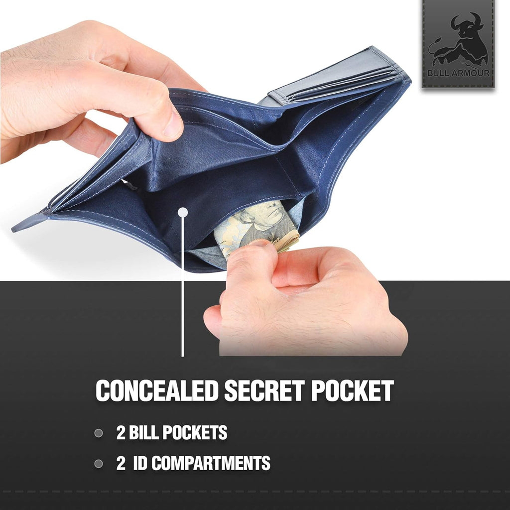 Leather Wallet for Men with RFID Blocking in Mountain Sky Blue