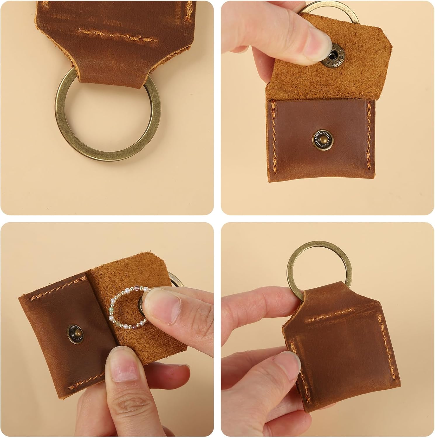 Jack&Chris Genuine Leather SD Card Holder Keychain, Anti-Shock Anti-Dust SD Card Case, Portable Camera Accessories for SD CF CFexpress Micro SD Nano SIM and Micro SIM Cards, Dark Brown 2 Packs