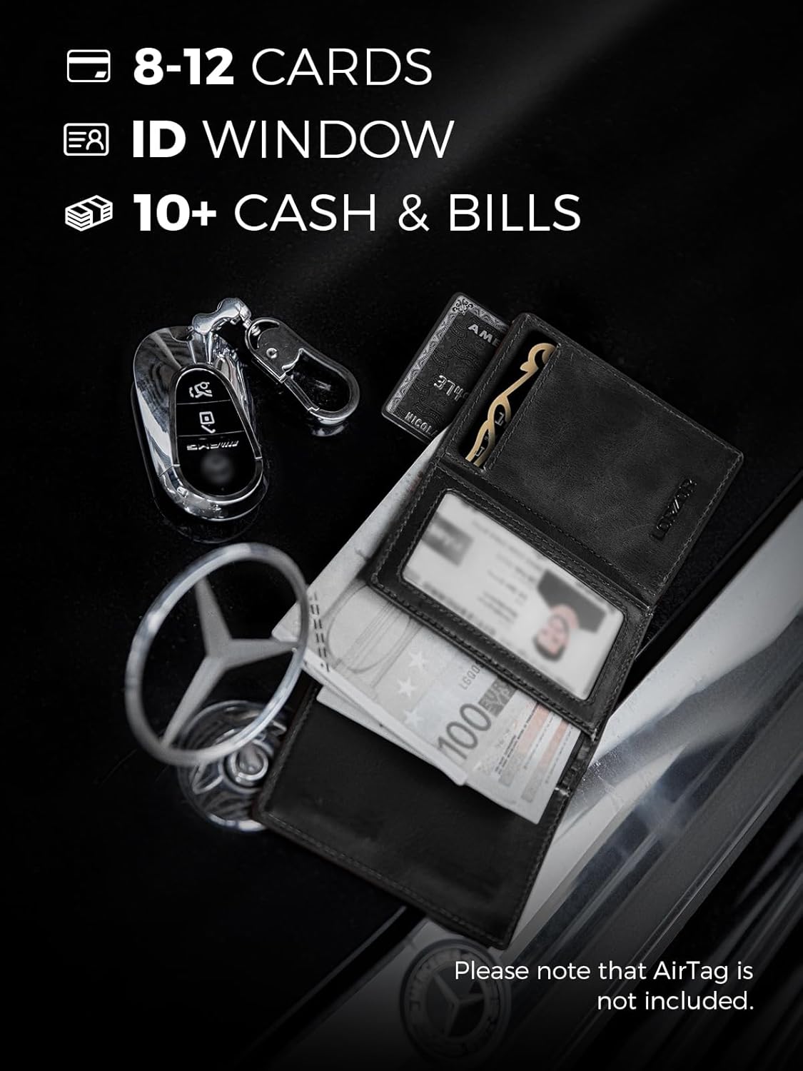 LORZOR Minimalist Wallet for Men with Credit Card Holder, Finest Full Grain Leather, Pop up Smart Wallet, Trifold Slim Wallet, RFID Blocking, Front Pocket, ID Window