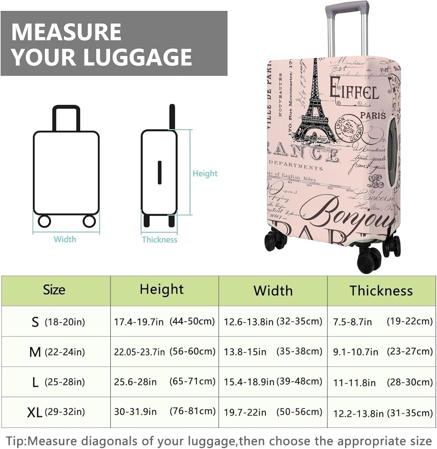 Travel Luggage Cover Suitcase Protector Fits 18-32 Inch Wheel Covers PatternedTravel Related Items Flower Luggage Protector Elastic L
