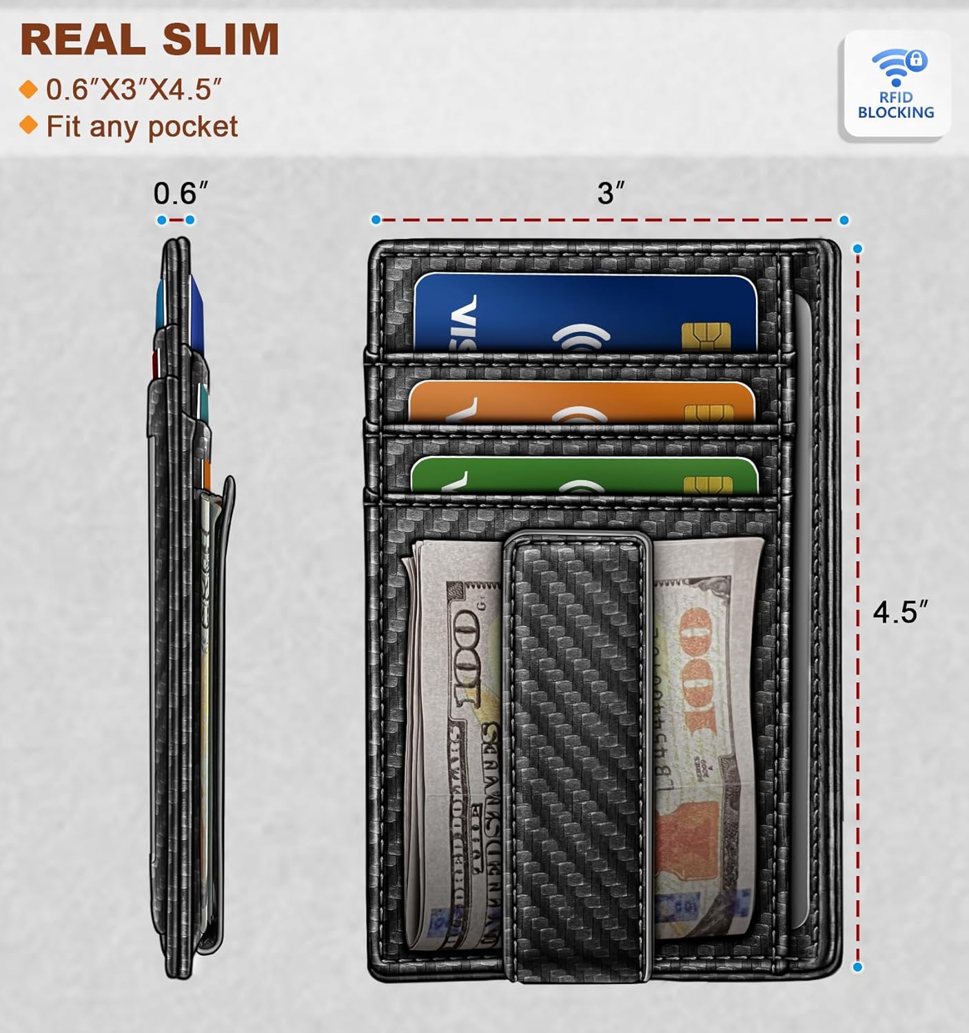 BULLIANT Men Wallet,Slim Leather Wallet Money Clip Card Hodler For Men Gift 8 Cards RFID Blocking