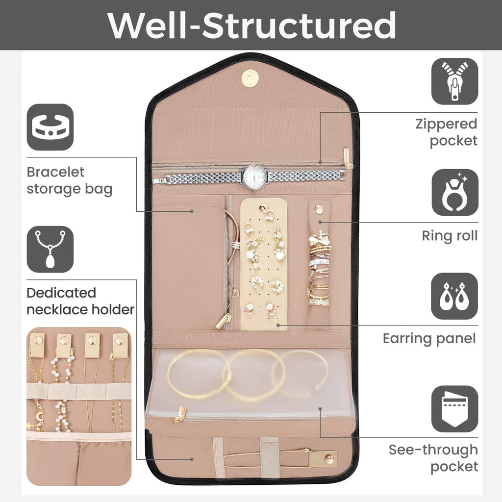 BAGAIL Hanging Toiletry Bag for Women Water-resistant Cosmetic Bag Large Capacity Travel Makeup Organizer for Full-Sized Travel Essentials(Classic+Jewelry Bag, Black)