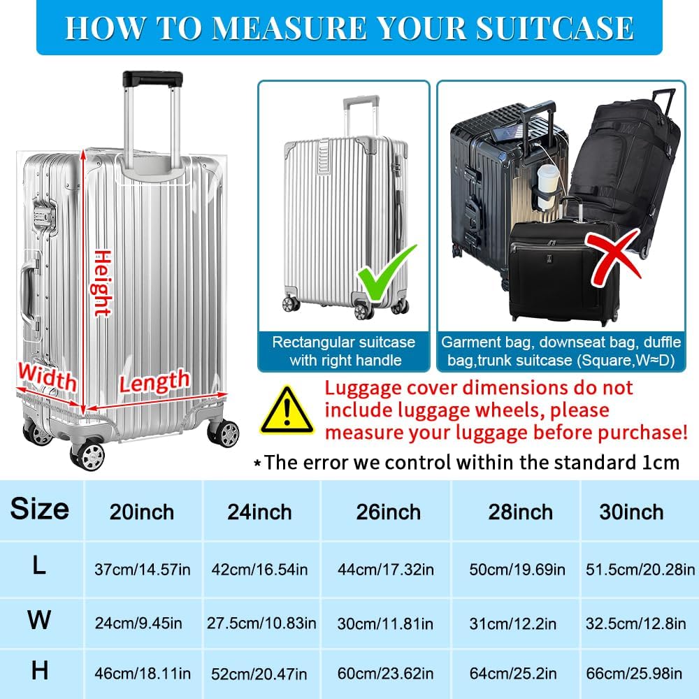 Yotako Clear PVC Suitcase Cover Tough Protector, 30 Inch Luggage Covers for Wheeled Suitcase 30"